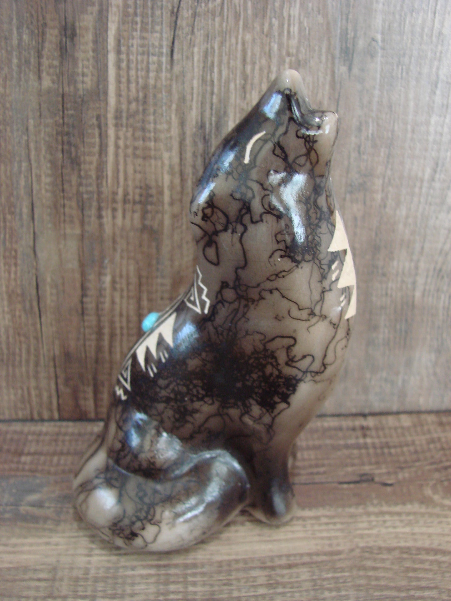 Navajo Pottery Horse Hair Howling Wolf Sculpture by Vail