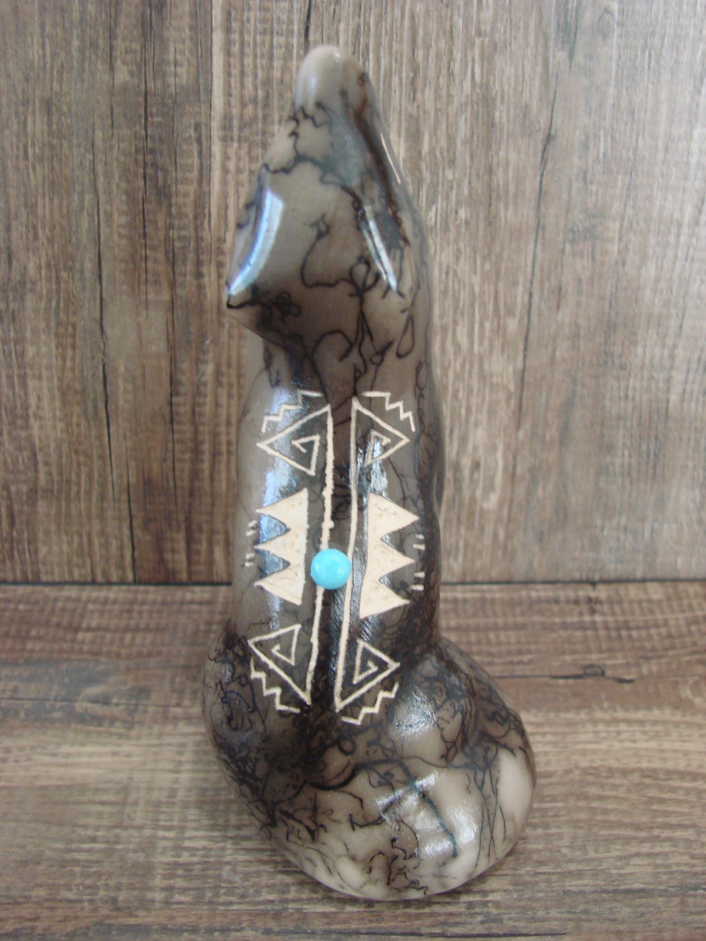 Navajo Pottery Horse Hair Howling Wolf Sculpture by Vail