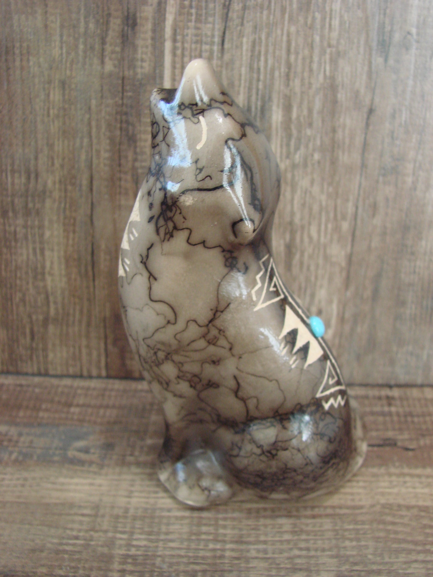 Navajo Pottery Horse Hair Howling Wolf Sculpture by Vail