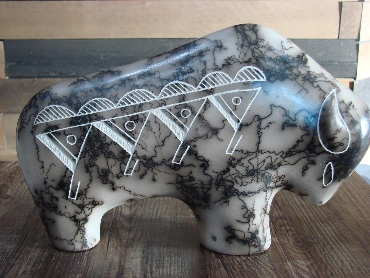 Native American Pottery Horse Hair Buffalo Sculpture by Yellow Corn