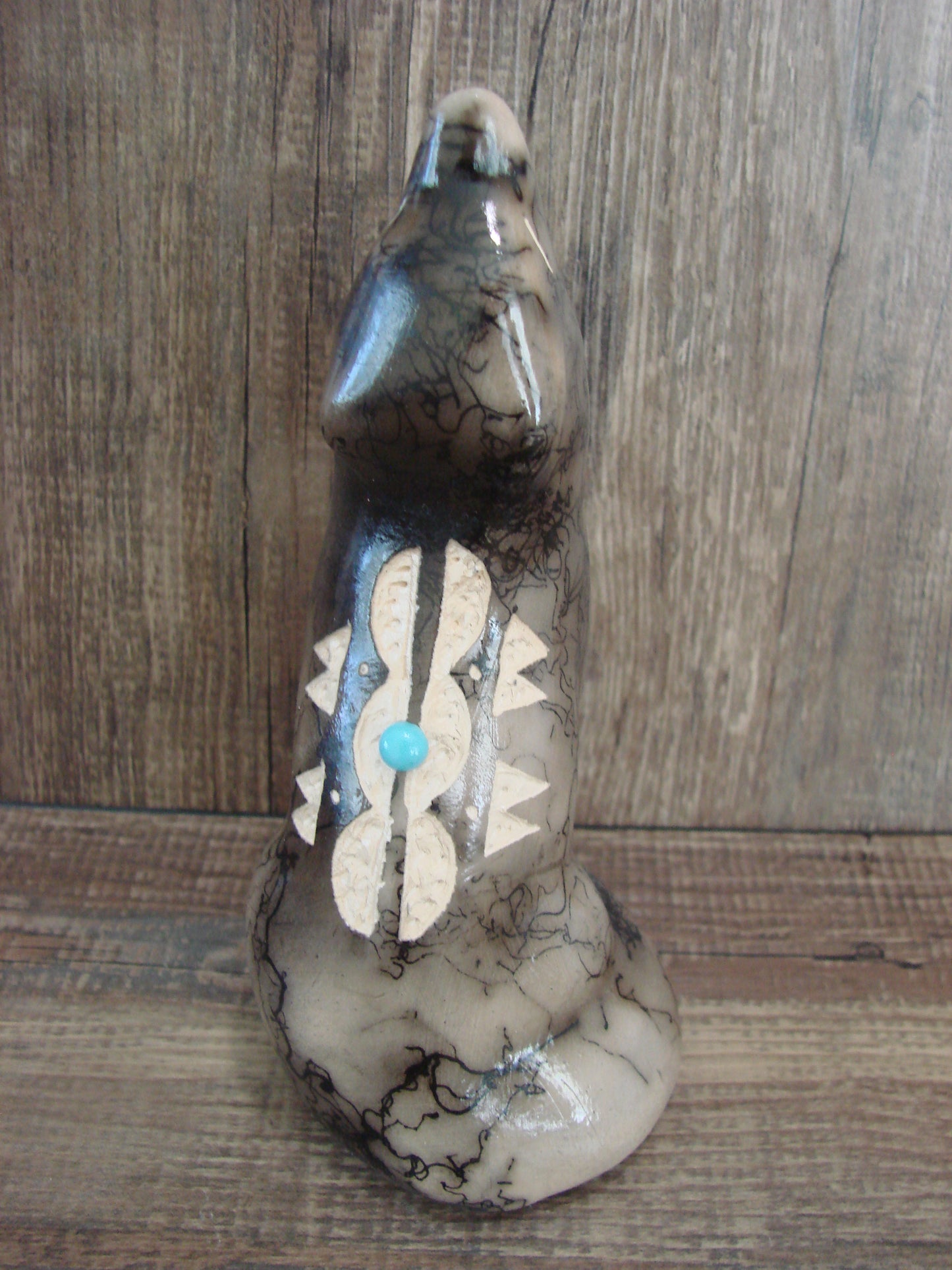 Navajo Pottery Horse Hair Howling Wolf Sculpture by Vail