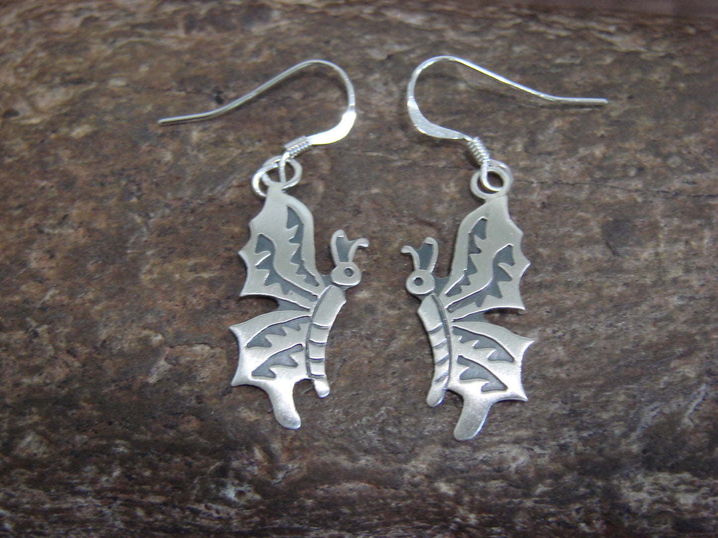 Native American Sterling Silver Butterfly Dangle Earrings by Gene