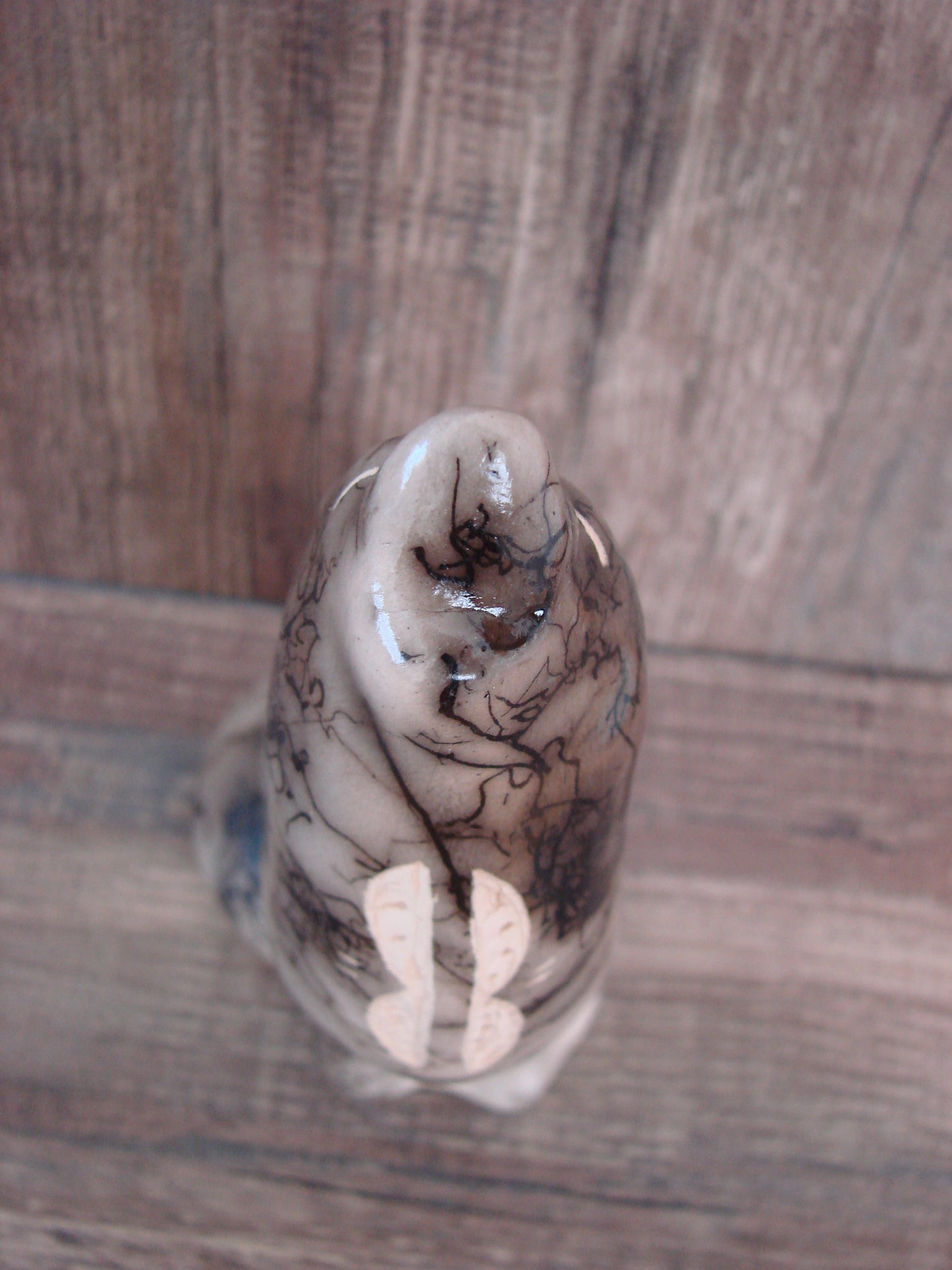 Navajo Pottery Horse Hair Howling Wolf Sculpture by Vail