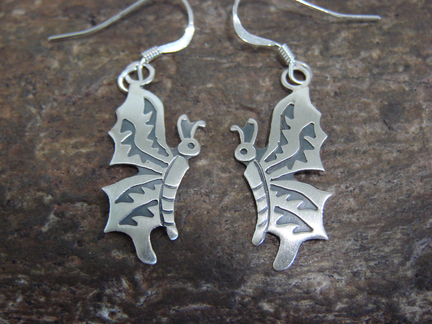Native American Sterling Silver Butterfly Dangle Earrings by Gene