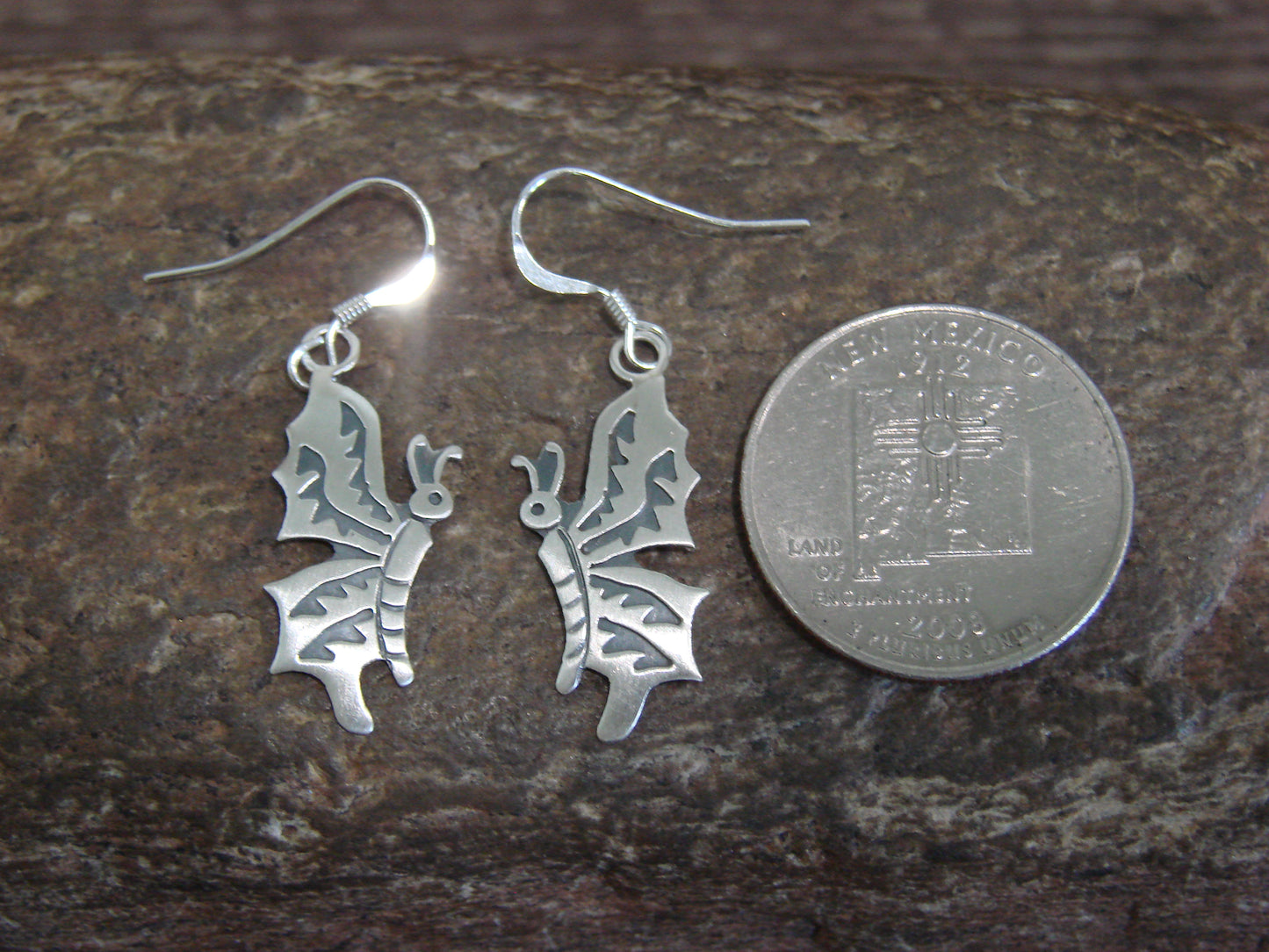 Native American Sterling Silver Butterfly Dangle Earrings by Gene
