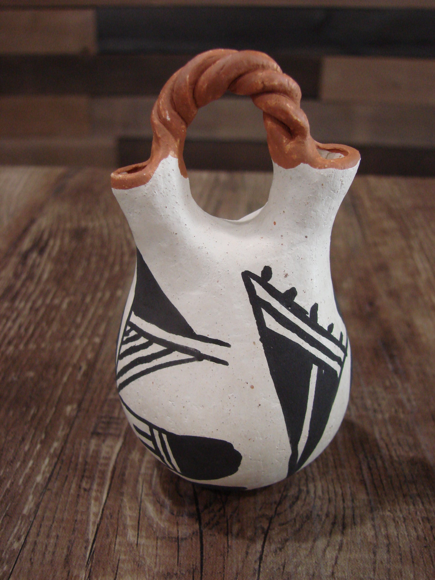 Small Native American Acoma Hand Painted Clay Wedding Vase by Leno