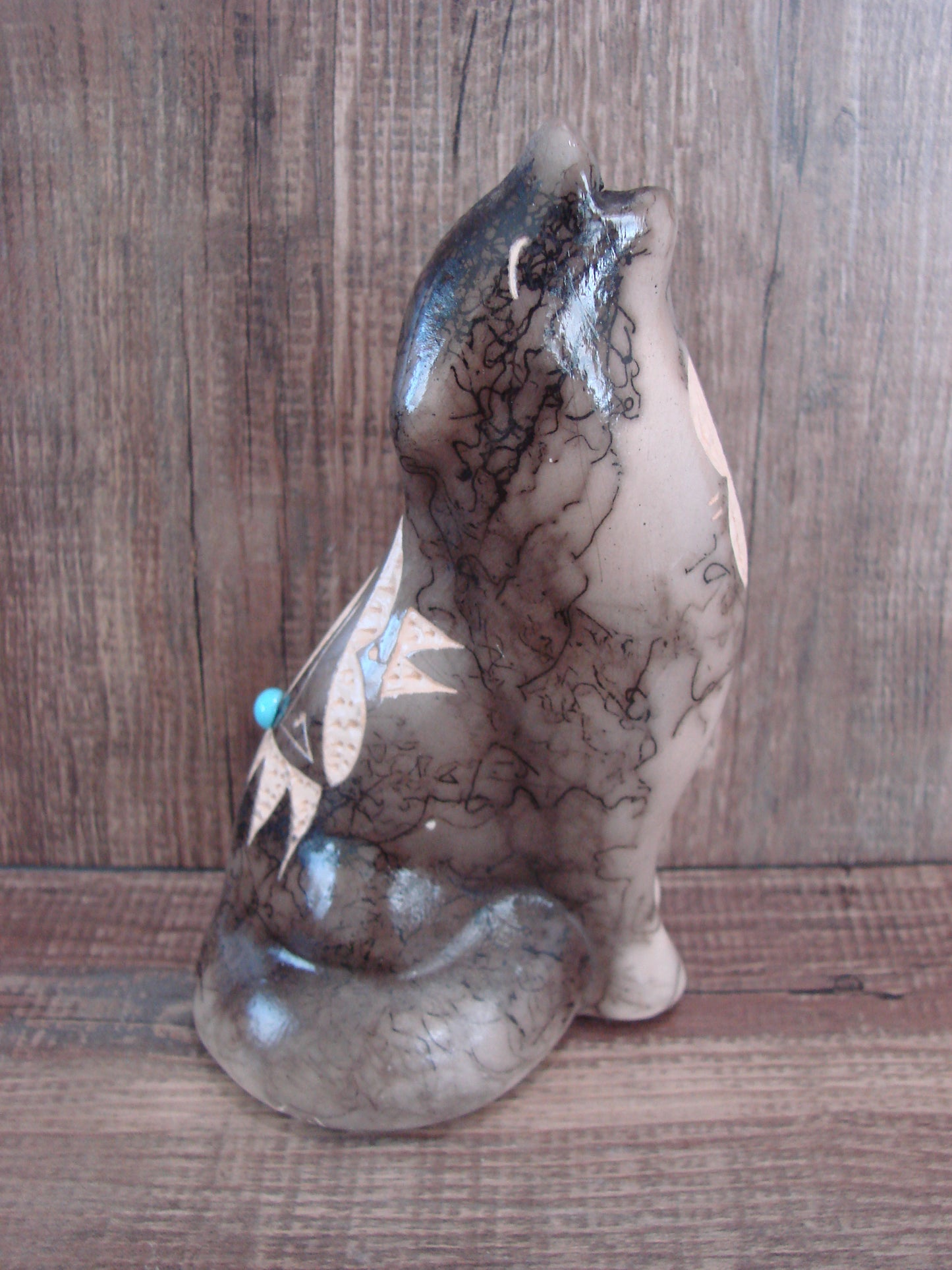 Navajo Pottery Horse Hair Howling Wolf Sculpture by Vail