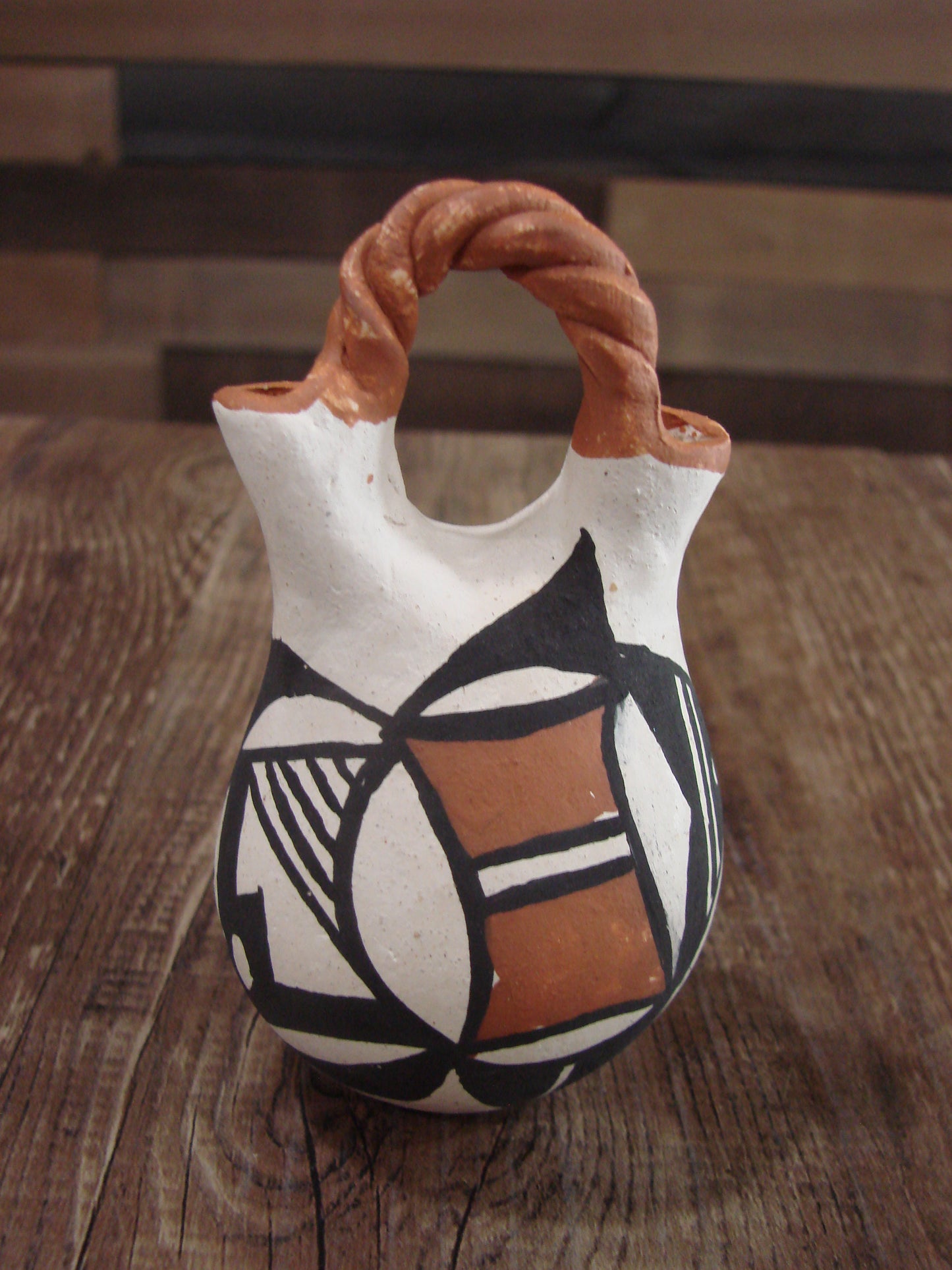 Small Native American Acoma Hand Painted Clay Wedding Vase by Leno