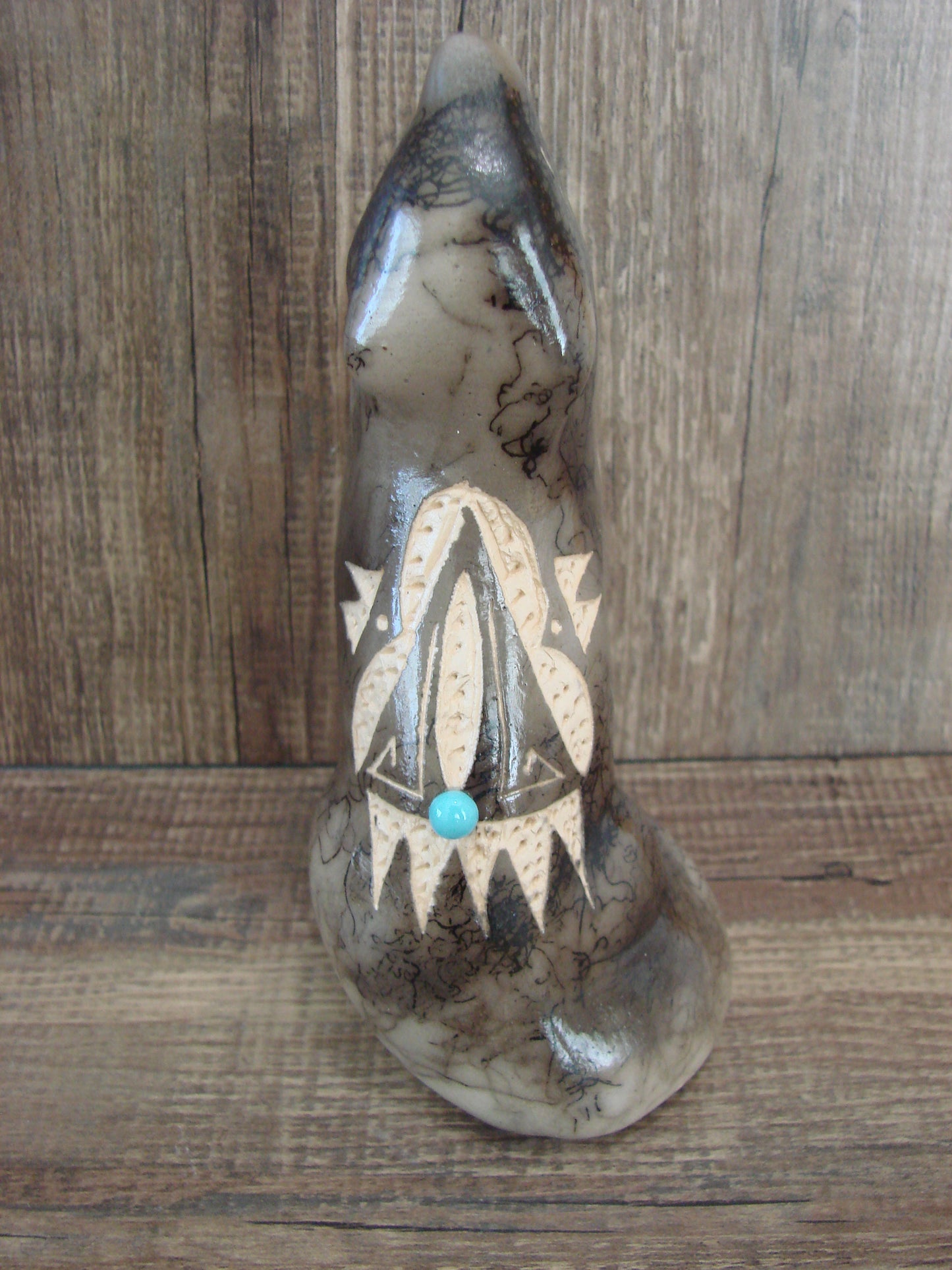Navajo Pottery Horse Hair Howling Wolf Sculpture by Vail