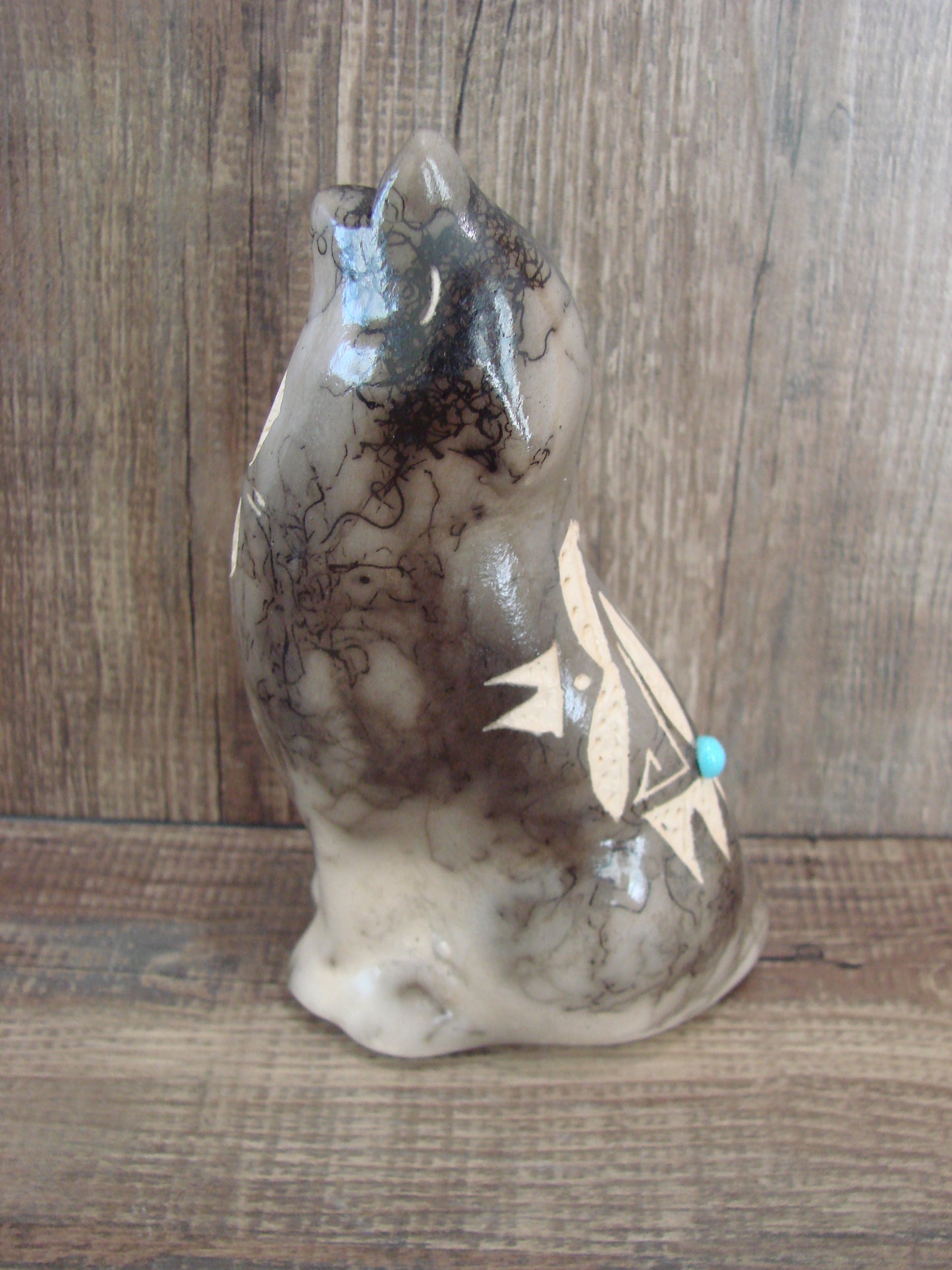 Navajo Pottery Horse Hair Howling Wolf Sculpture by Vail