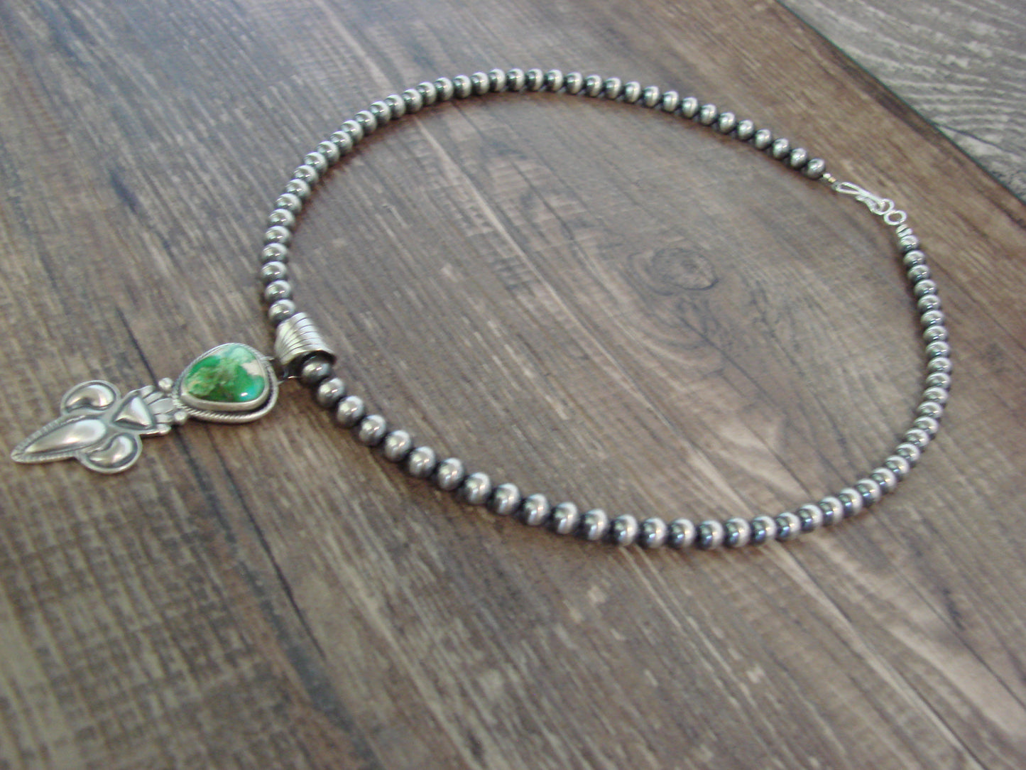 Native American 16" Sterling Silver & Turquoise Navajo Pearl Necklace by McCarthy