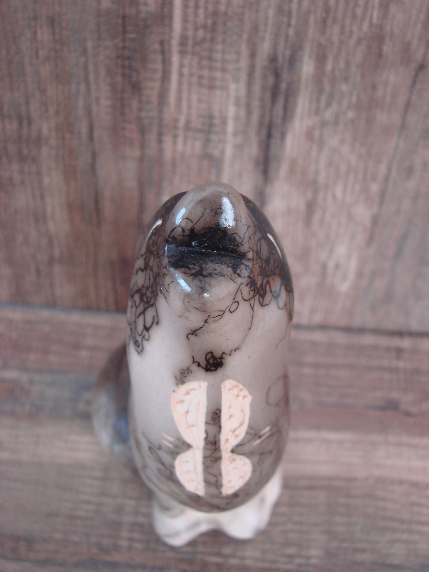 Navajo Pottery Horse Hair Howling Wolf Sculpture by Vail