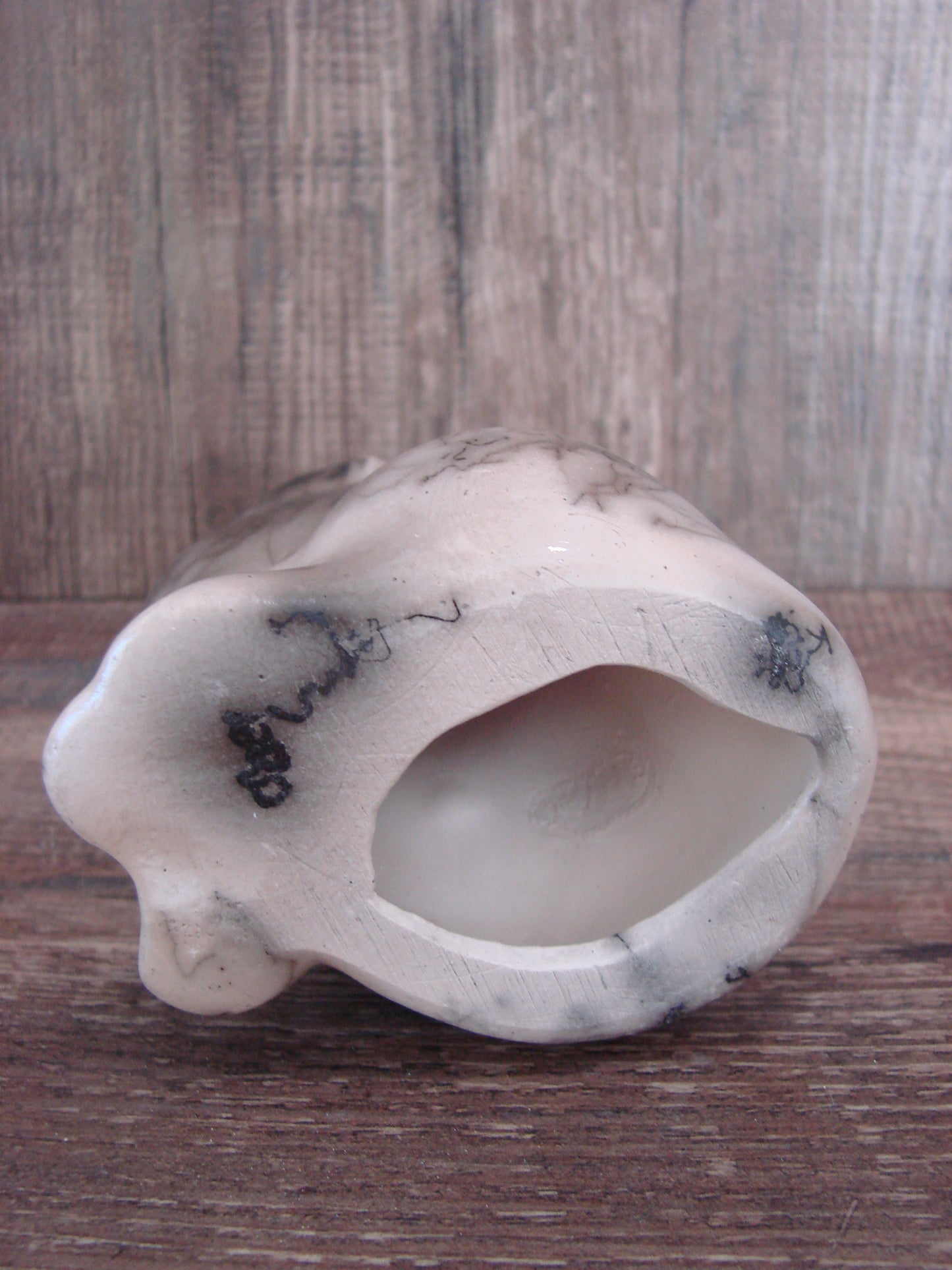 Navajo Pottery Horse Hair Howling Wolf Sculpture by Vail