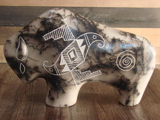 Native American Pottery Horse Hair Buffalo Sculpture by Yellow Corn