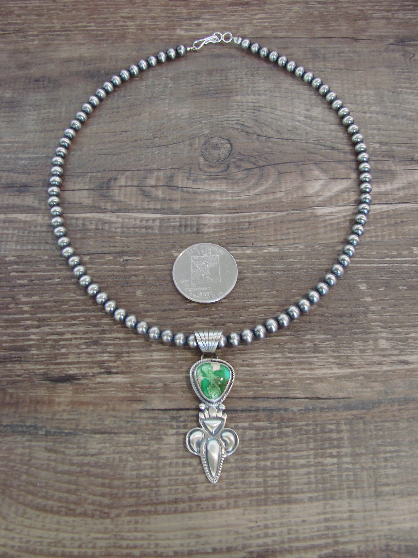 Native American 16" Sterling Silver & Turquoise Navajo Pearl Necklace by McCarthy