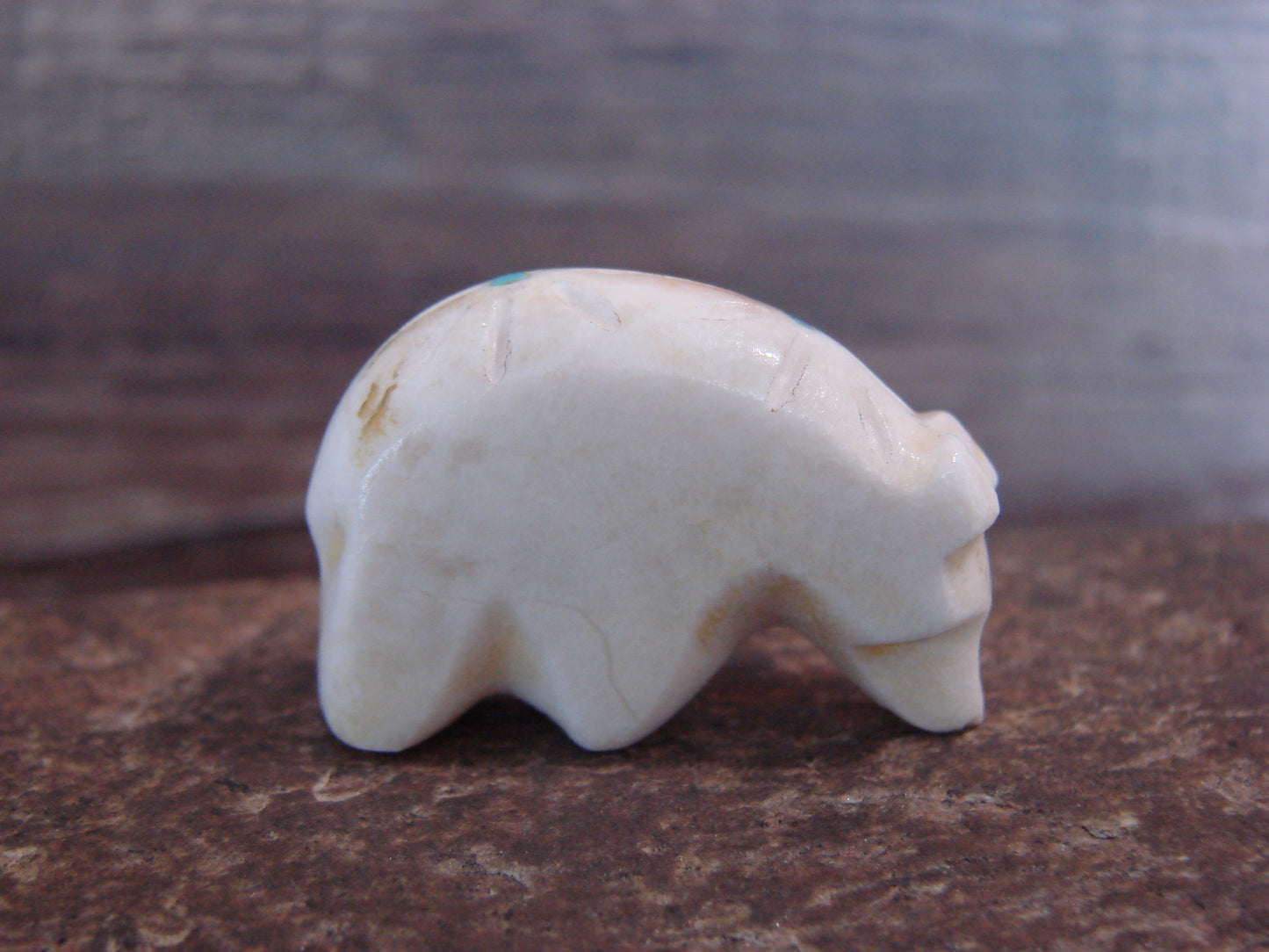 Native American Indian Hand Carved Alabaster Bear Fetish - B. Phillips