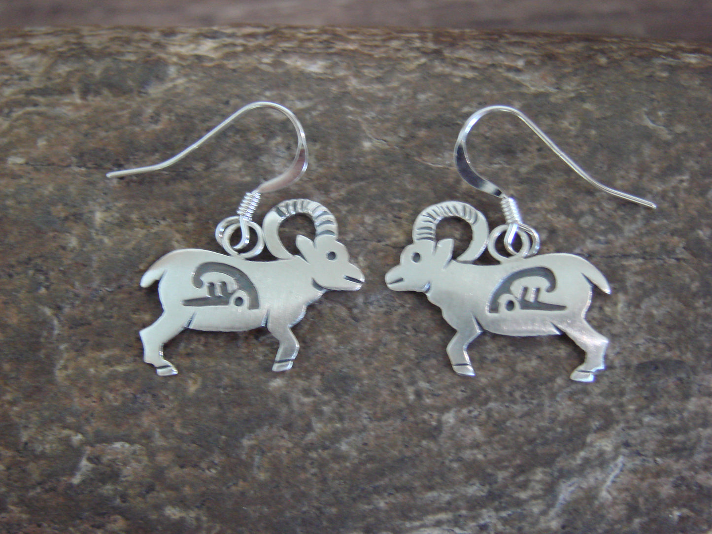 Native American Sterling Silver Ram Dangle Earrings by Gene
