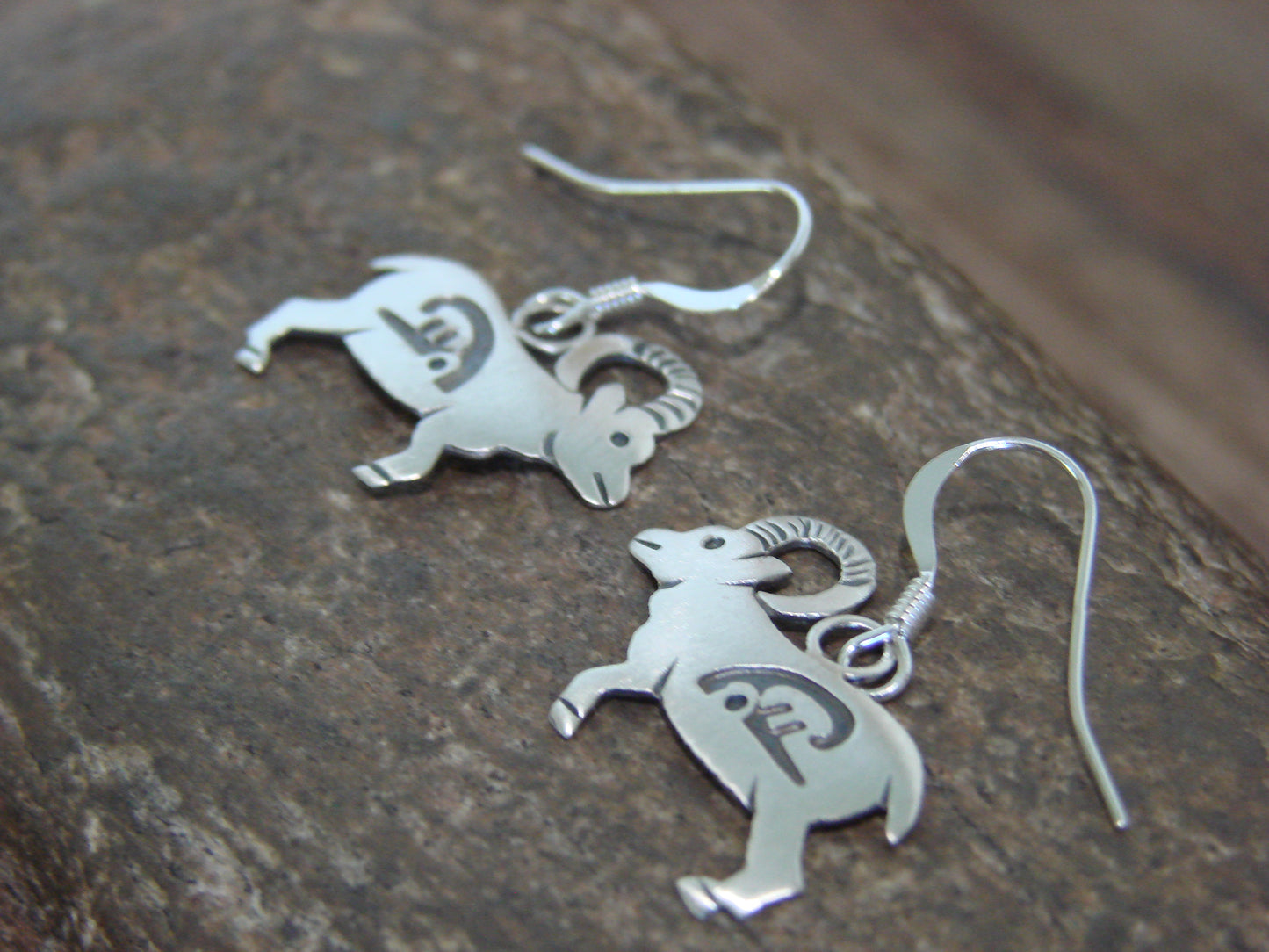 Native American Sterling Silver Ram Dangle Earrings by Gene