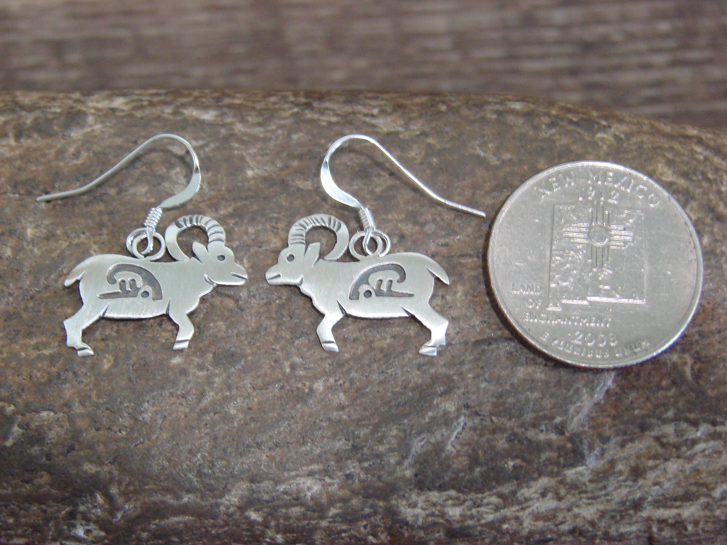 Native American Sterling Silver Ram Dangle Earrings by Gene