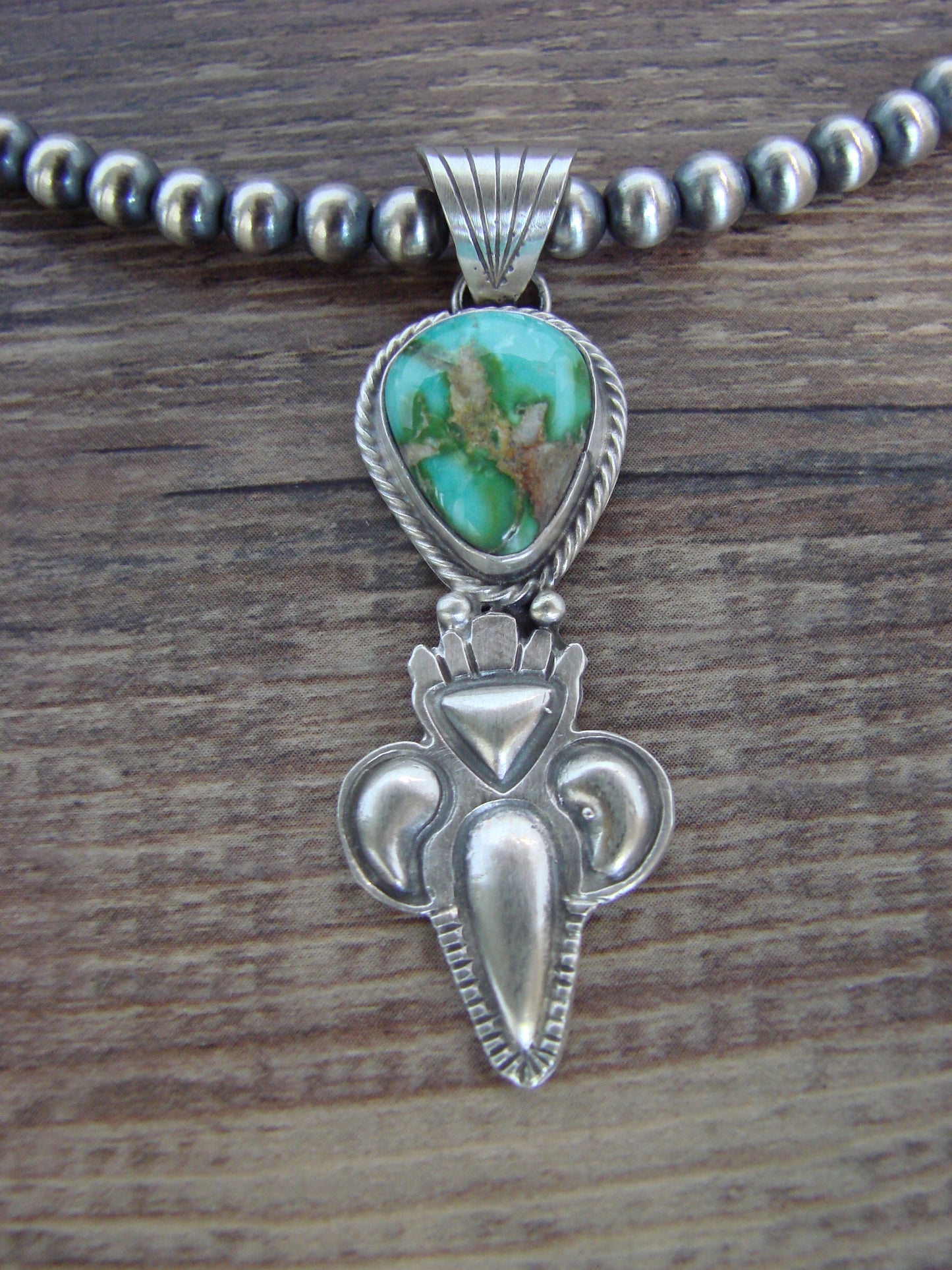 Native American 16" Sterling Silver & Turquoise Navajo Pearl Necklace by McCarthy
