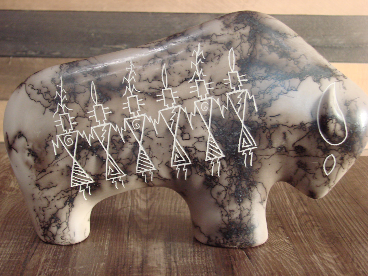 Native American Pottery Horse Hair Buffalo Sculpture by Yellow Corn