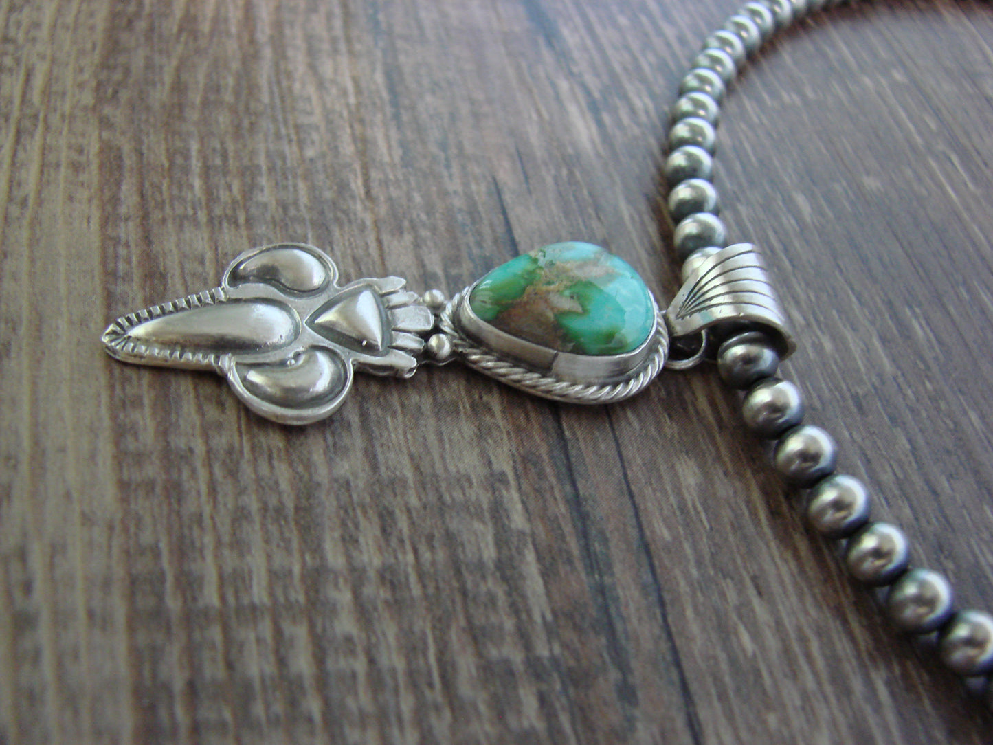 Native American 16" Sterling Silver & Turquoise Navajo Pearl Necklace by McCarthy