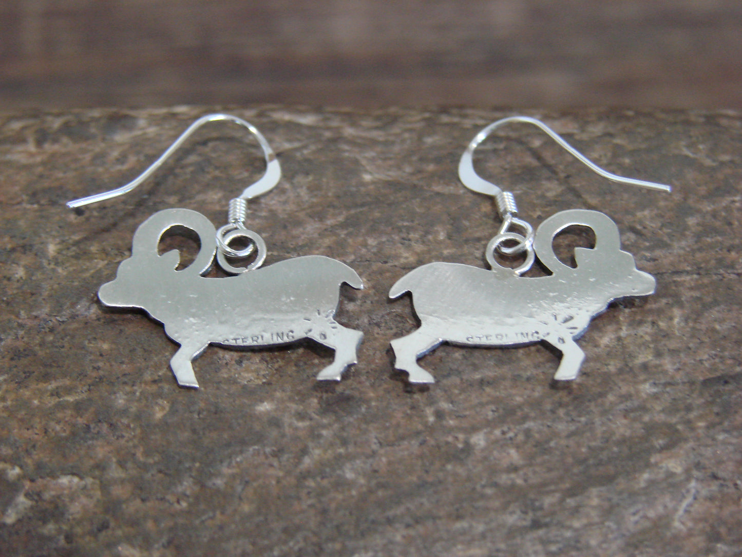 Native American Sterling Silver Ram Dangle Earrings by Gene
