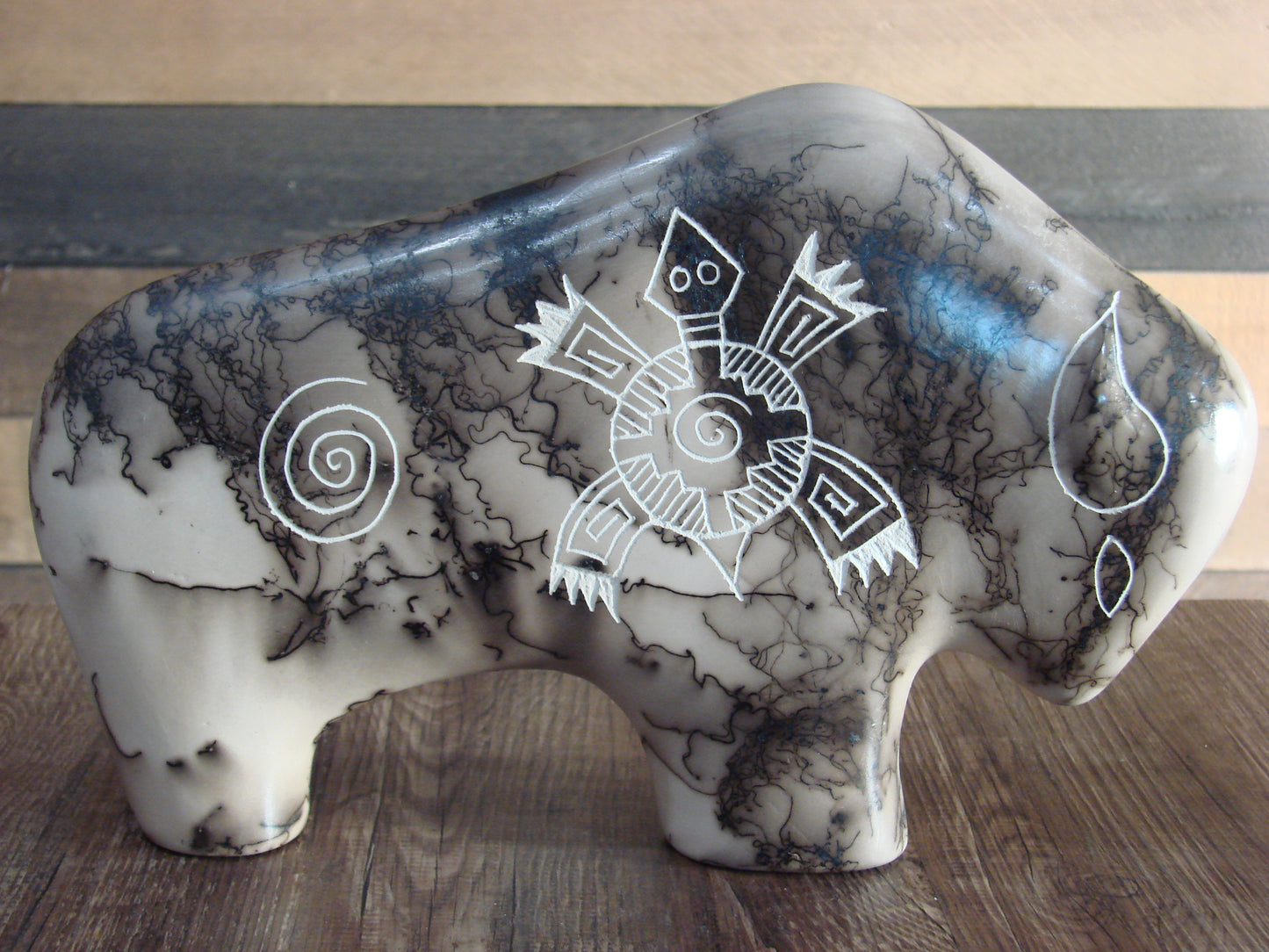 Native American Pottery Horse Hair Buffalo Sculpture by Yellow Corn