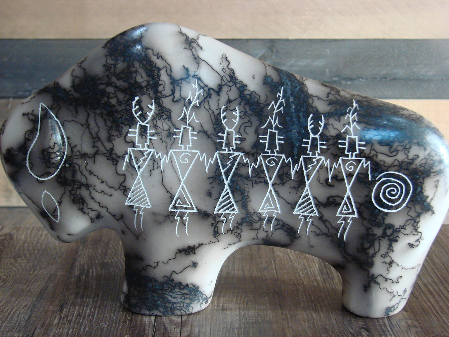 Native American Pottery Horse Hair Buffalo Sculpture by Yellow Corn