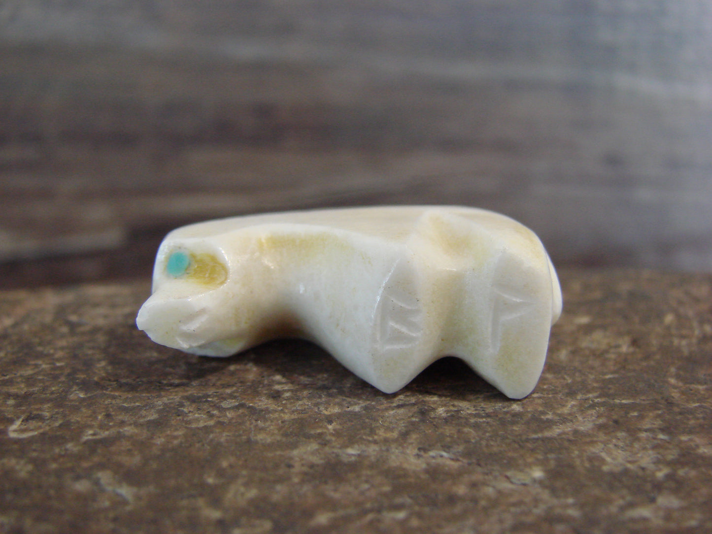 Native American Indian Hand Carved Alabaster Bear Fetish - B. Phillips