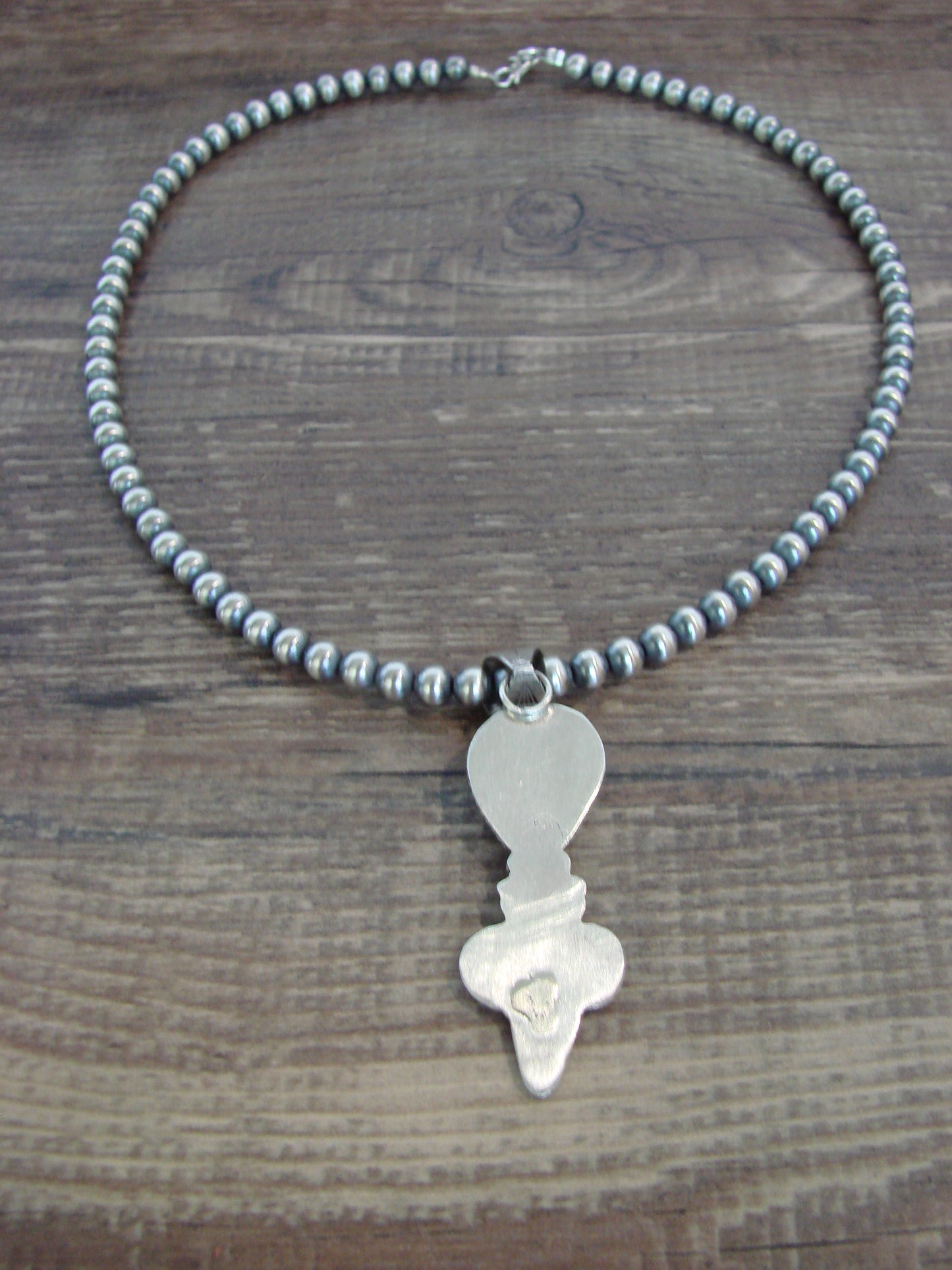 Native American 16" Sterling Silver & Turquoise Navajo Pearl Necklace by McCarthy