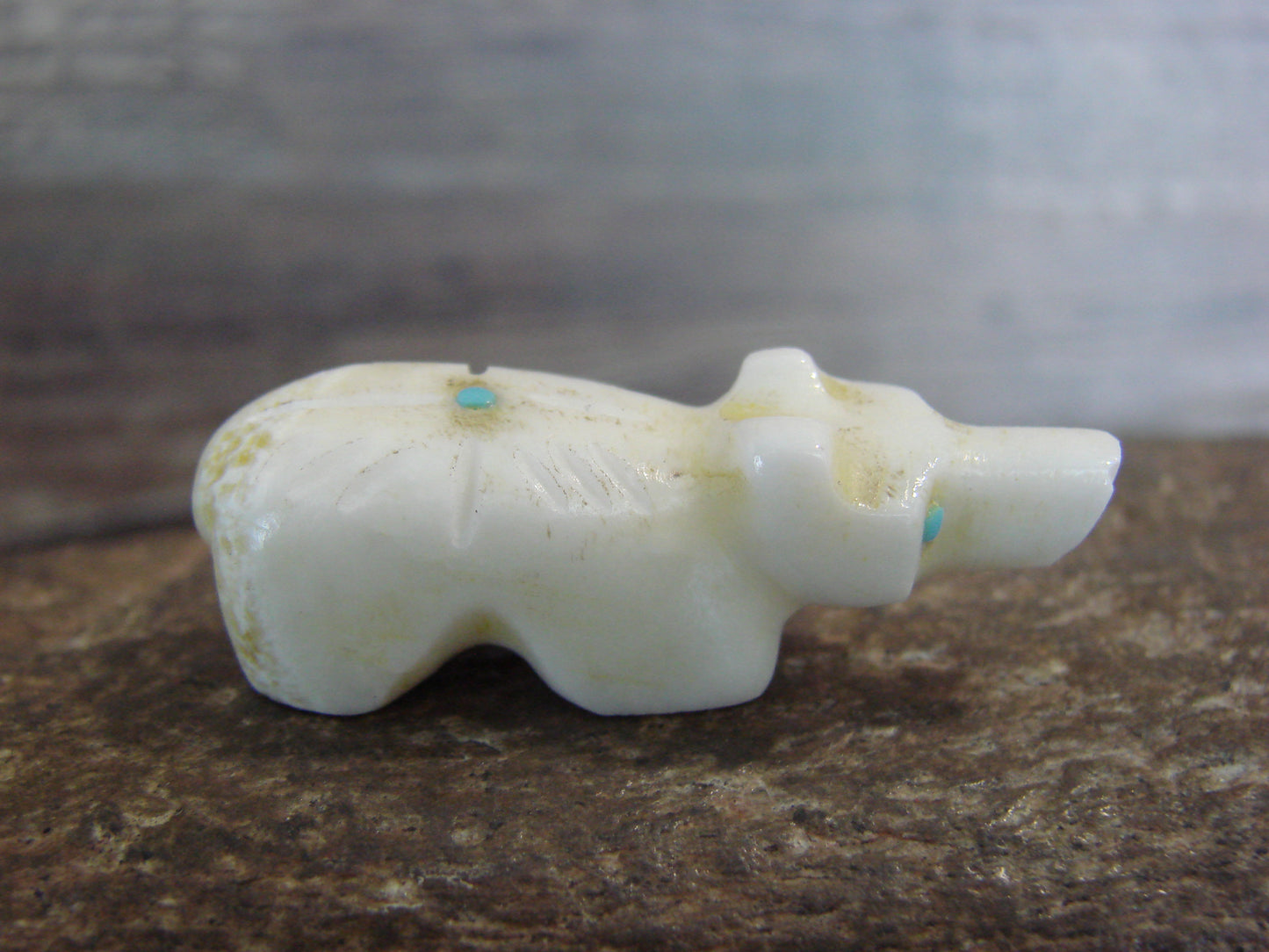 Native American Indian Hand Carved Alabaster Bear Fetish - B. Phillips