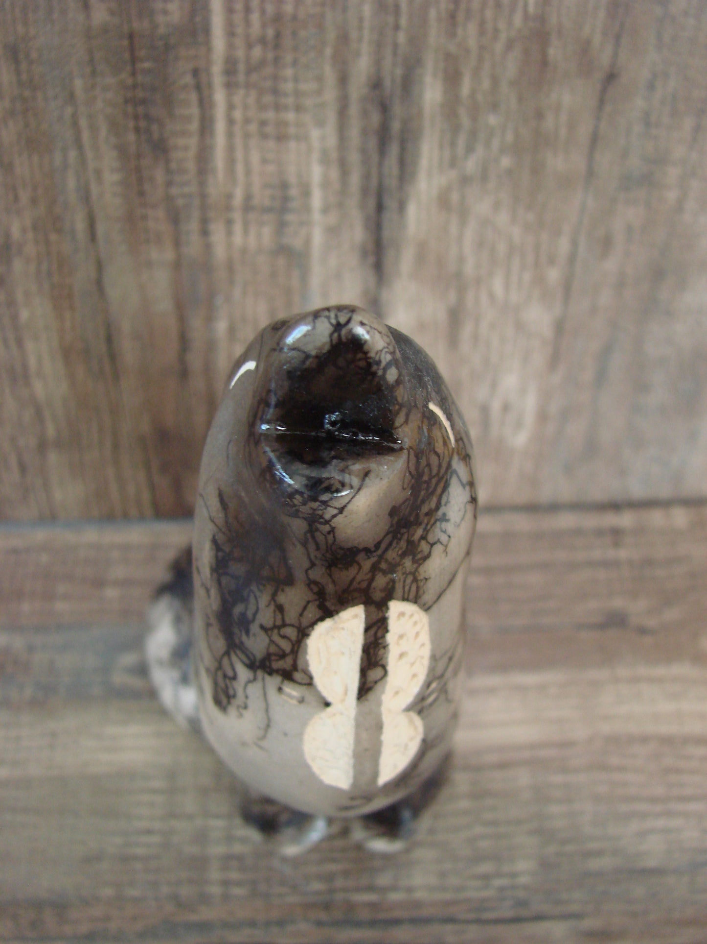 Navajo Pottery Horse Hair Howling Wolf Sculpture by Vail