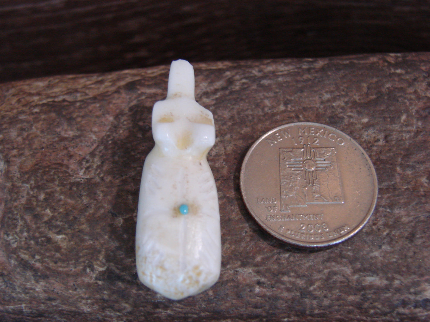 Native American Indian Hand Carved Alabaster Bear Fetish - B. Phillips