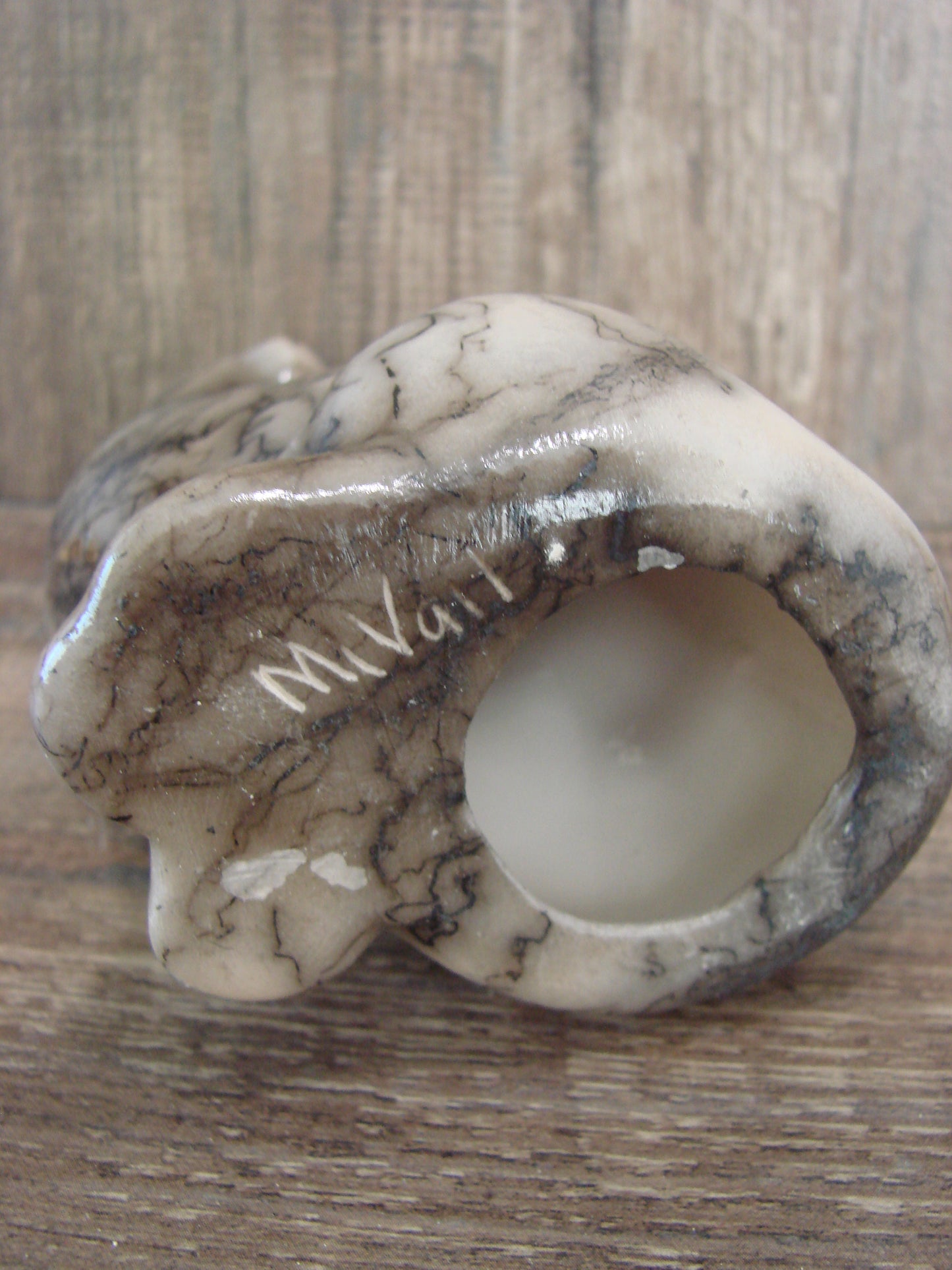 Navajo Pottery Horse Hair Howling Wolf Sculpture by Vail