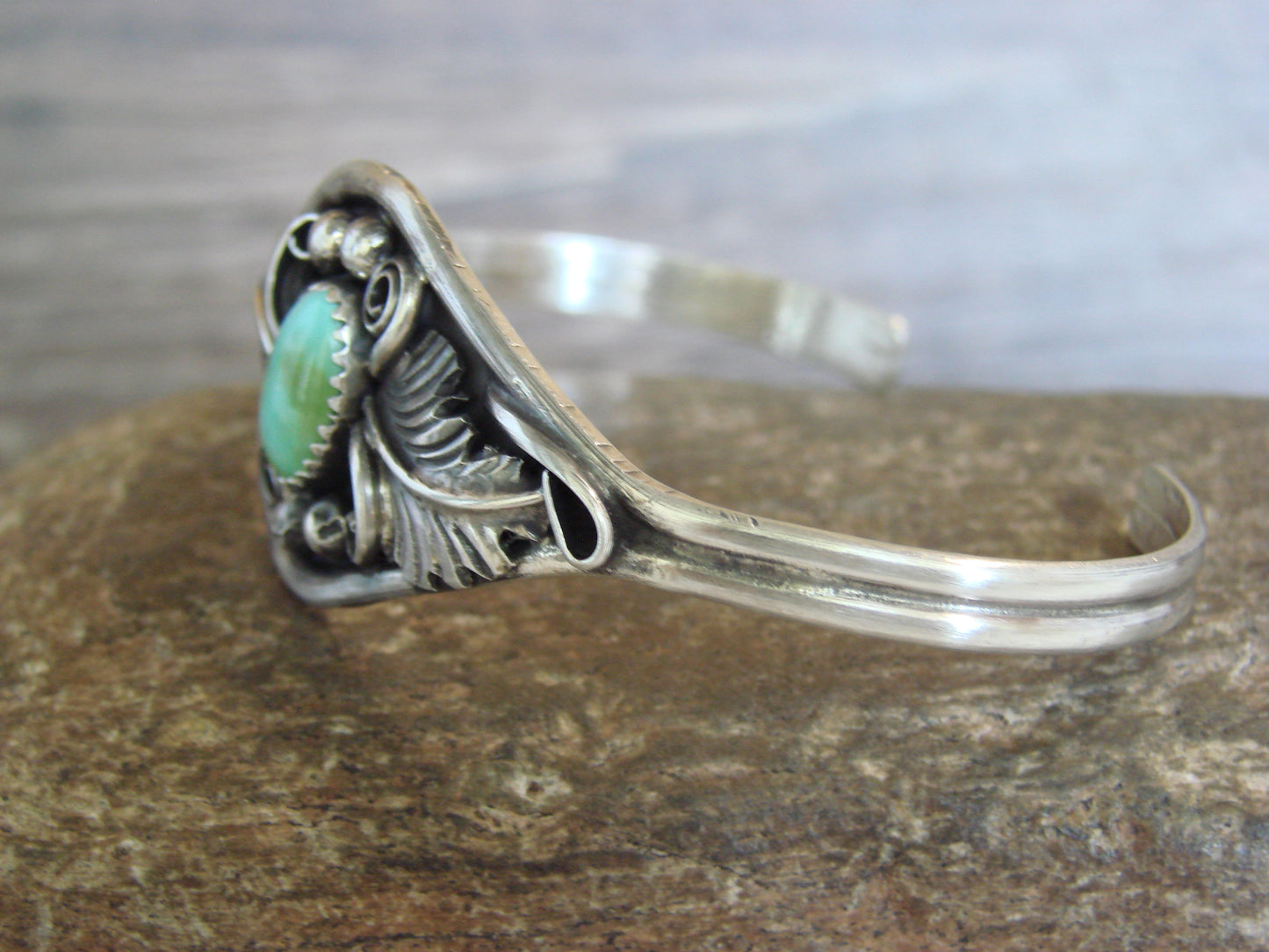 Native American Sterling Silver & Turquoise Feather Bracelet Signed Yazzie