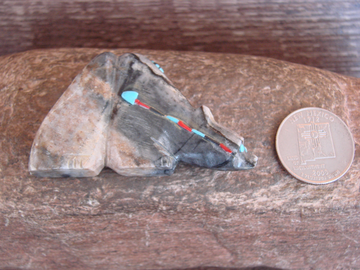 Native American Zuni Hand Carved Heart Line Bear Fetish- Lonjose