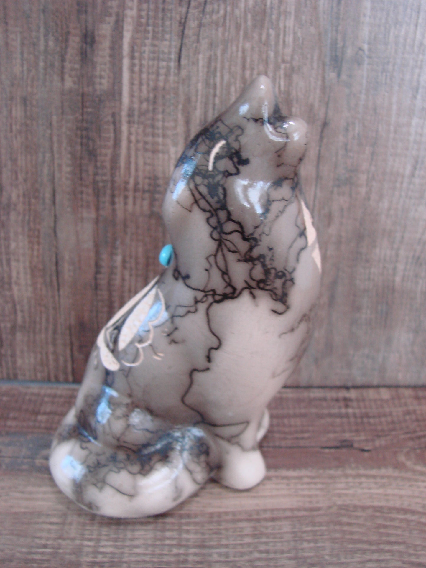 Navajo Pottery Horse Hair Howling Wolf Sculpture by Vail