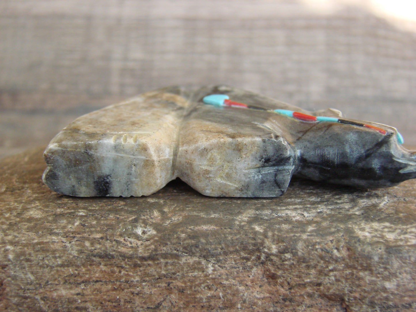 Native American Zuni Hand Carved Heart Line Bear Fetish- Lonjose