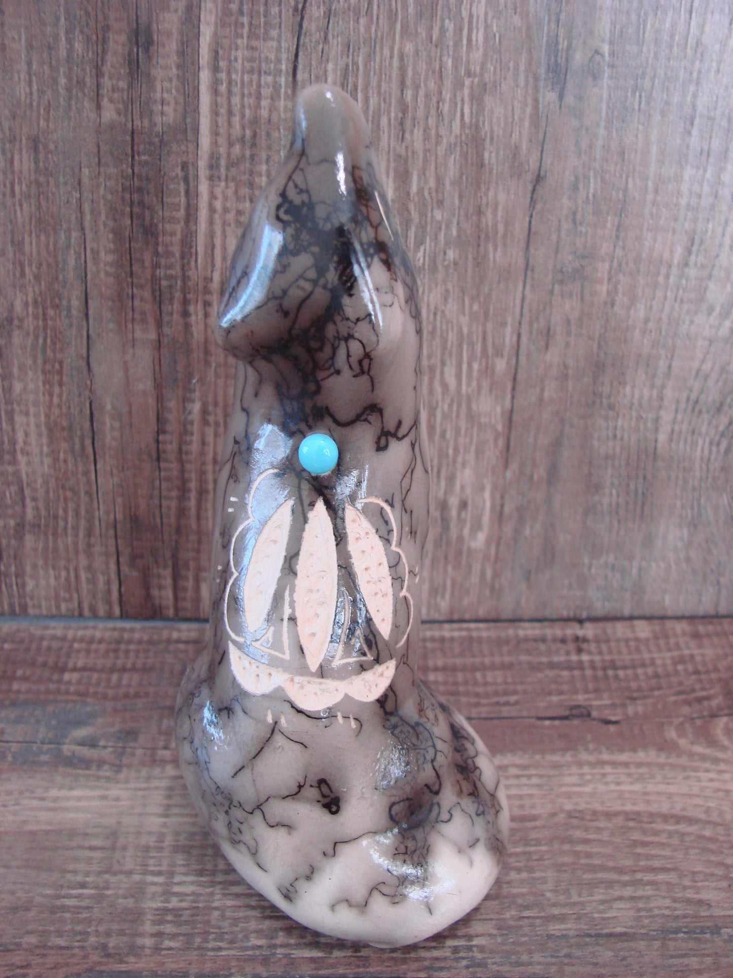Navajo Pottery Horse Hair Howling Wolf Sculpture by Vail
