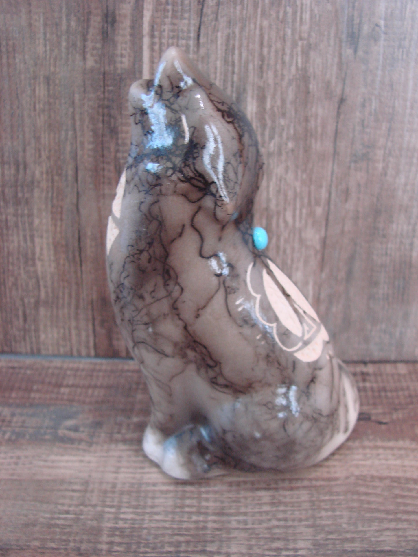 Navajo Pottery Horse Hair Howling Wolf Sculpture by Vail