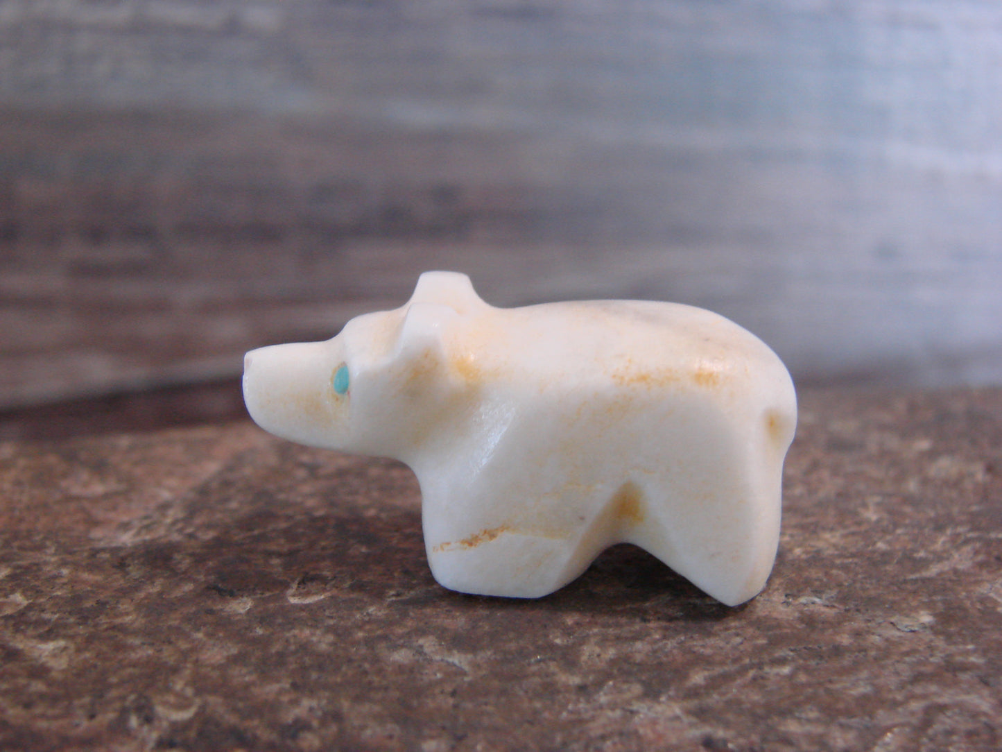 Native American Indian Hand Carved Alabaster Bear Fetish - B. Phillips