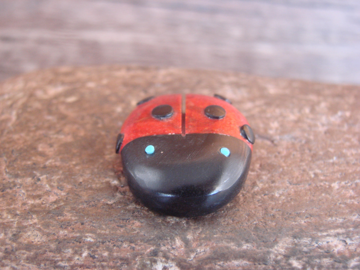 Native American Zuni Hand Carved Coral Ladybug Fetish by Lonasee