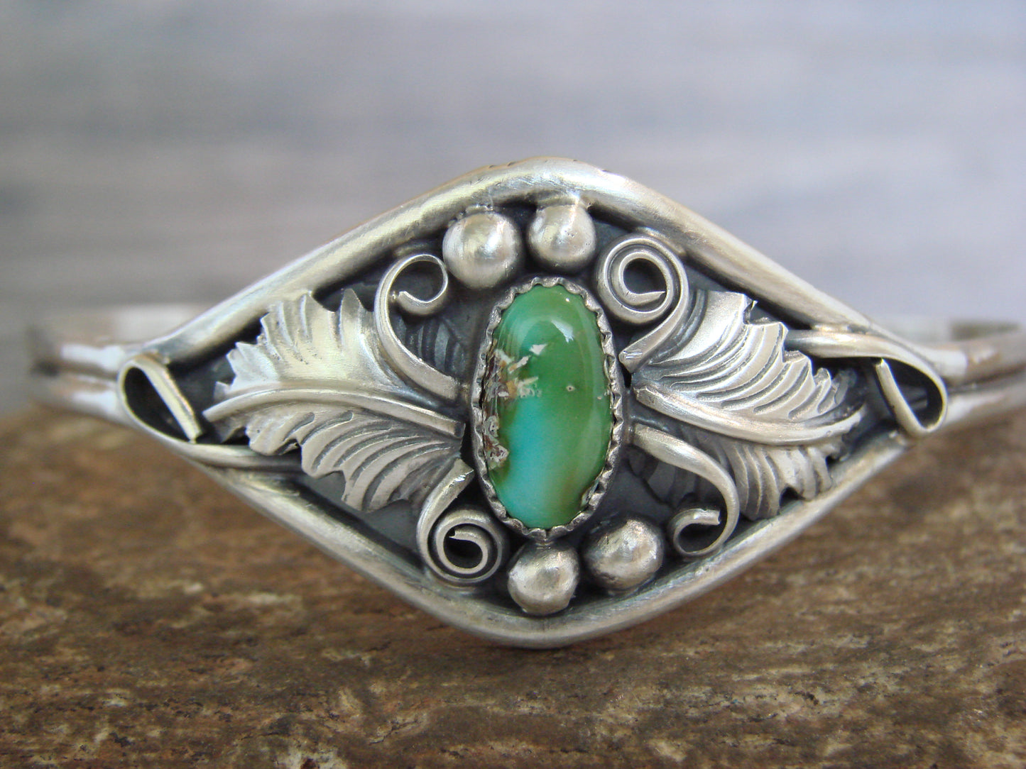 Native American Sterling Silver & Turquoise Feather Bracelet Signed Yazzie