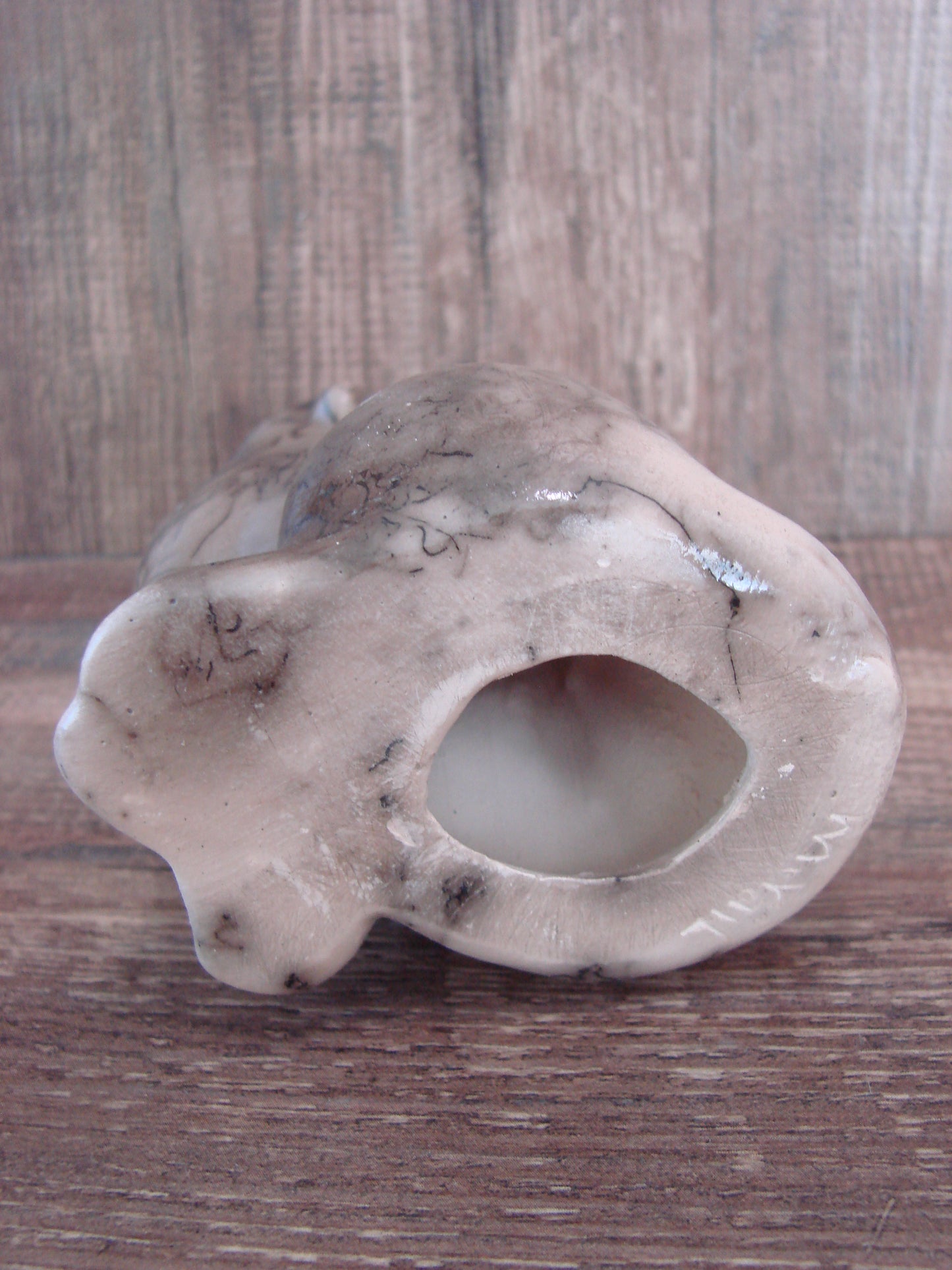 Navajo Pottery Horse Hair Howling Wolf Sculpture by Vail