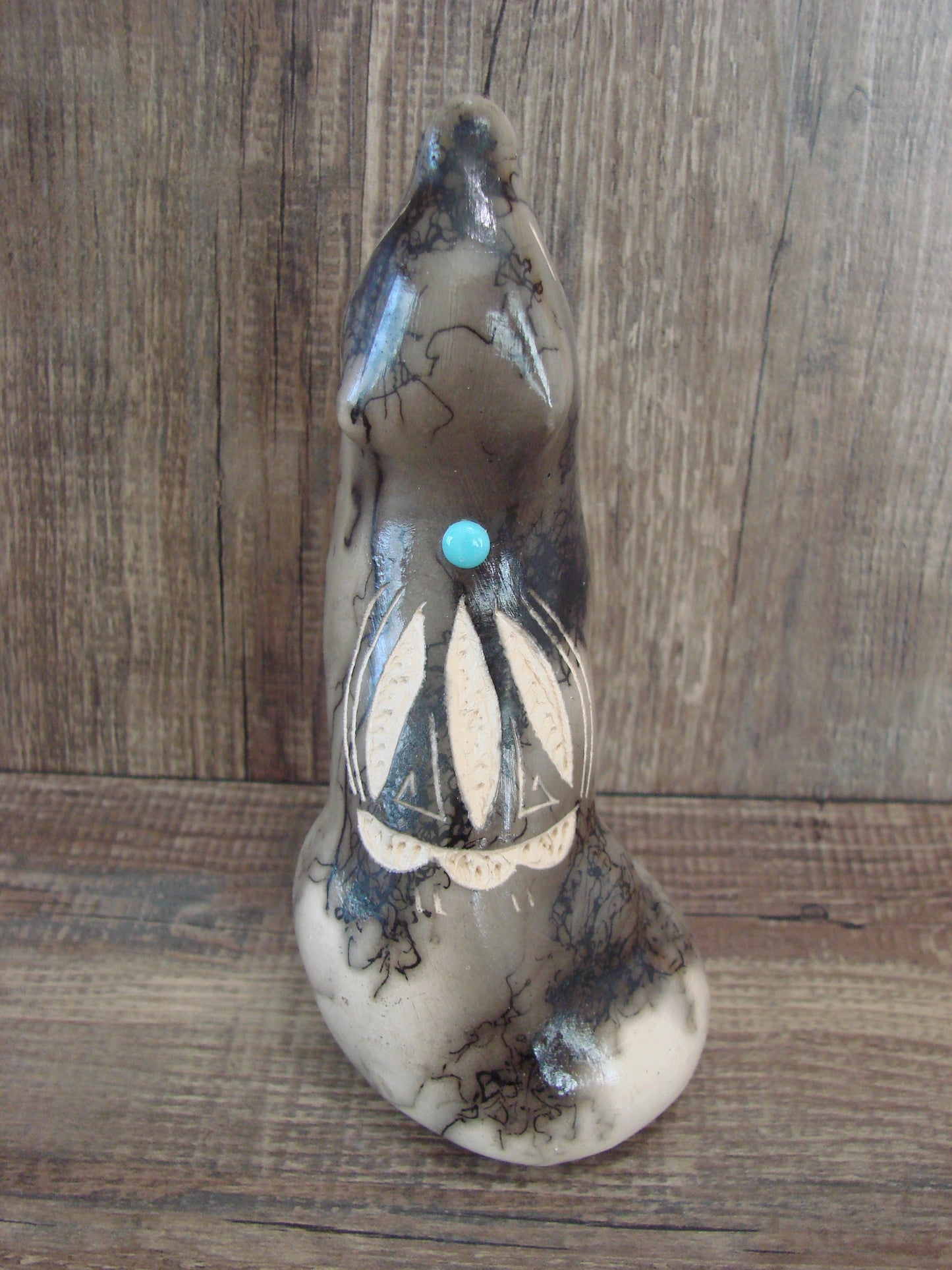Navajo Pottery Horse Hair Howling Wolf Sculpture by Vail