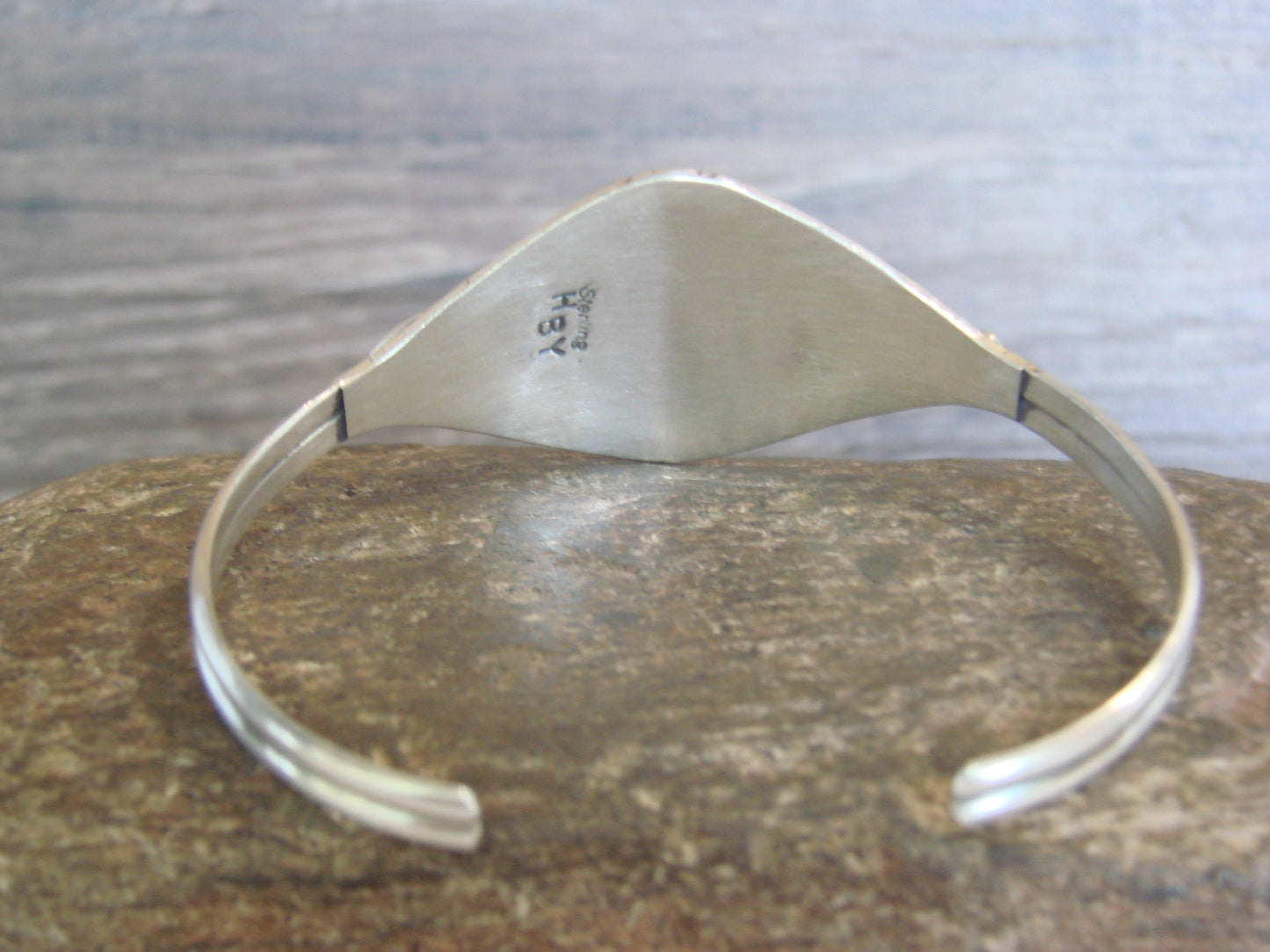 Native American Sterling Silver & Turquoise Feather Bracelet Signed Yazzie