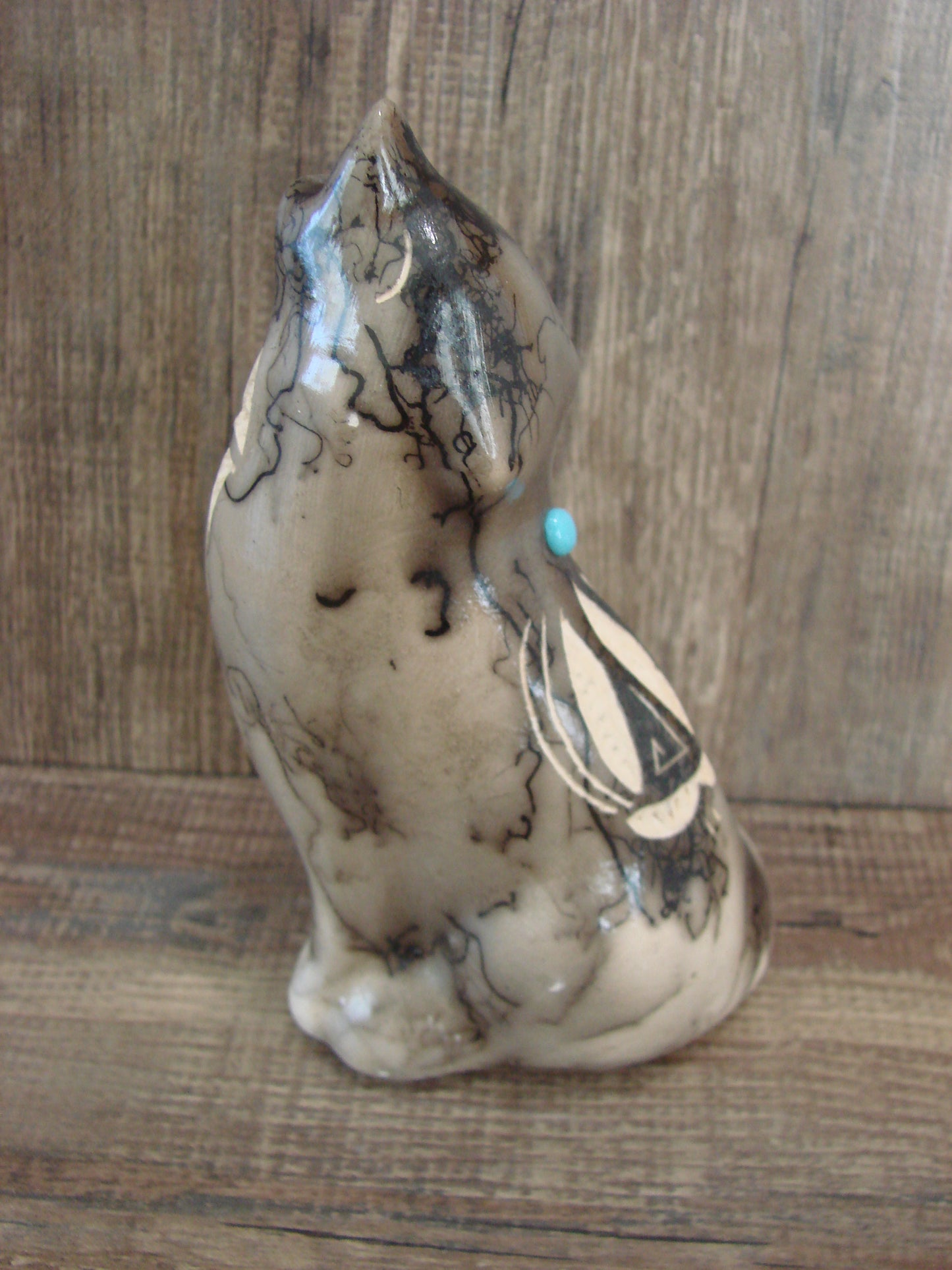Navajo Pottery Horse Hair Howling Wolf Sculpture by Vail