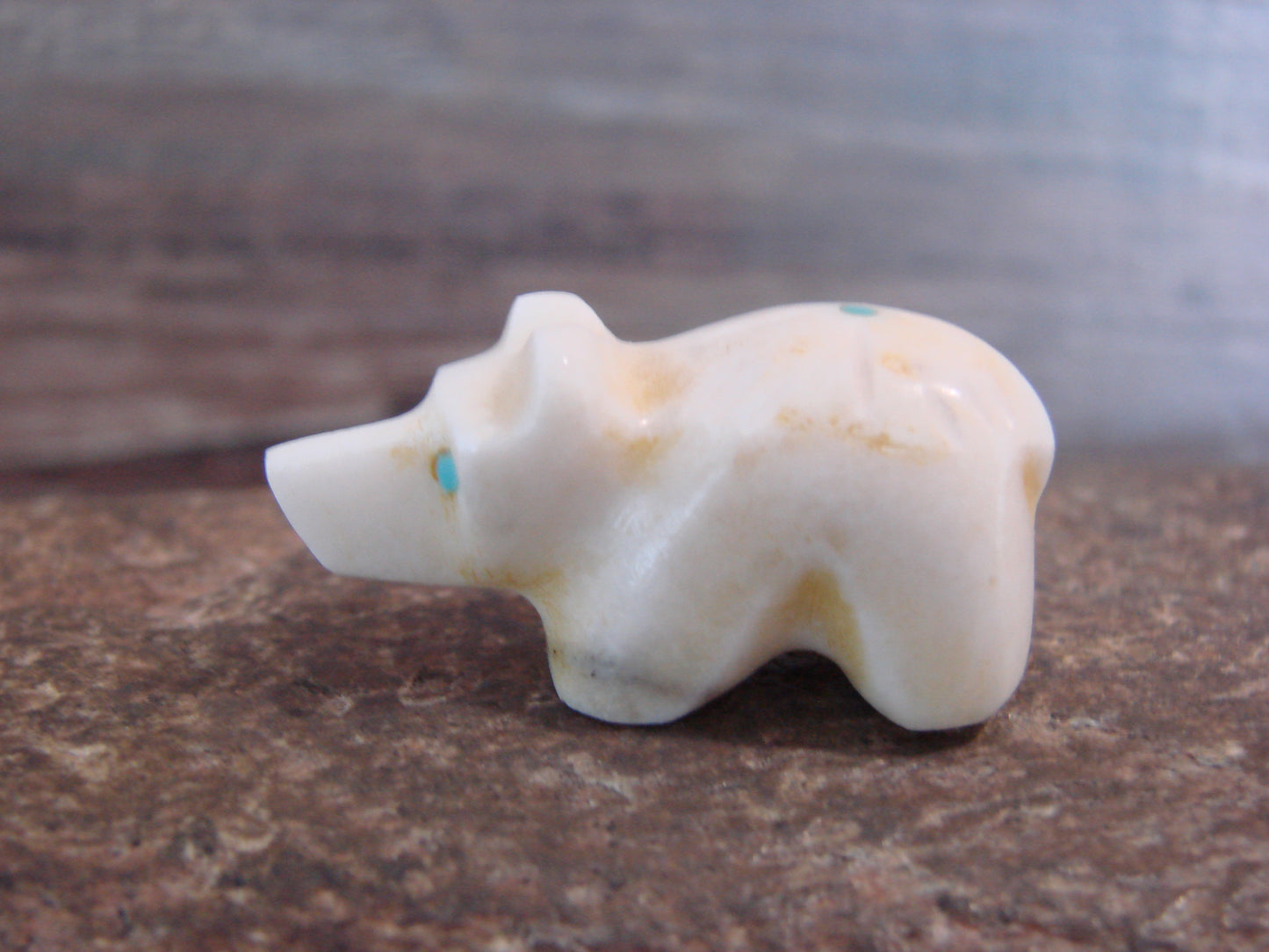 Native American Indian Hand Carved Alabaster Bear Fetish - B. Phillips