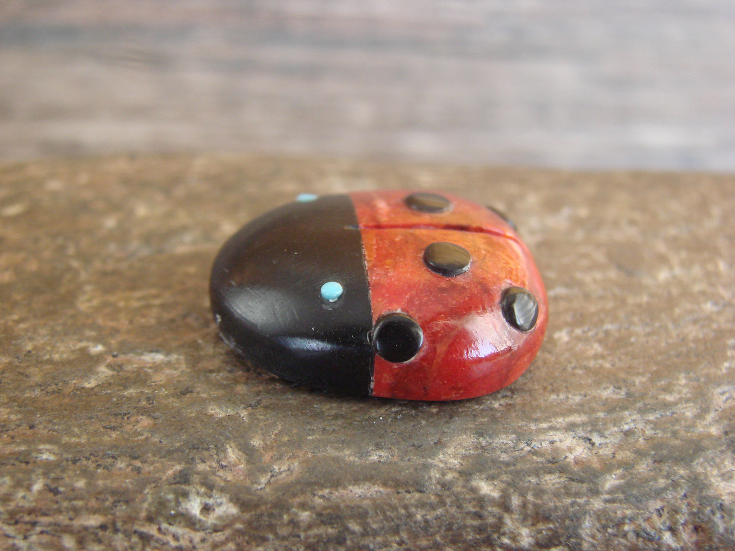 Native American Zuni Hand Carved Coral Ladybug Fetish by Lonasee
